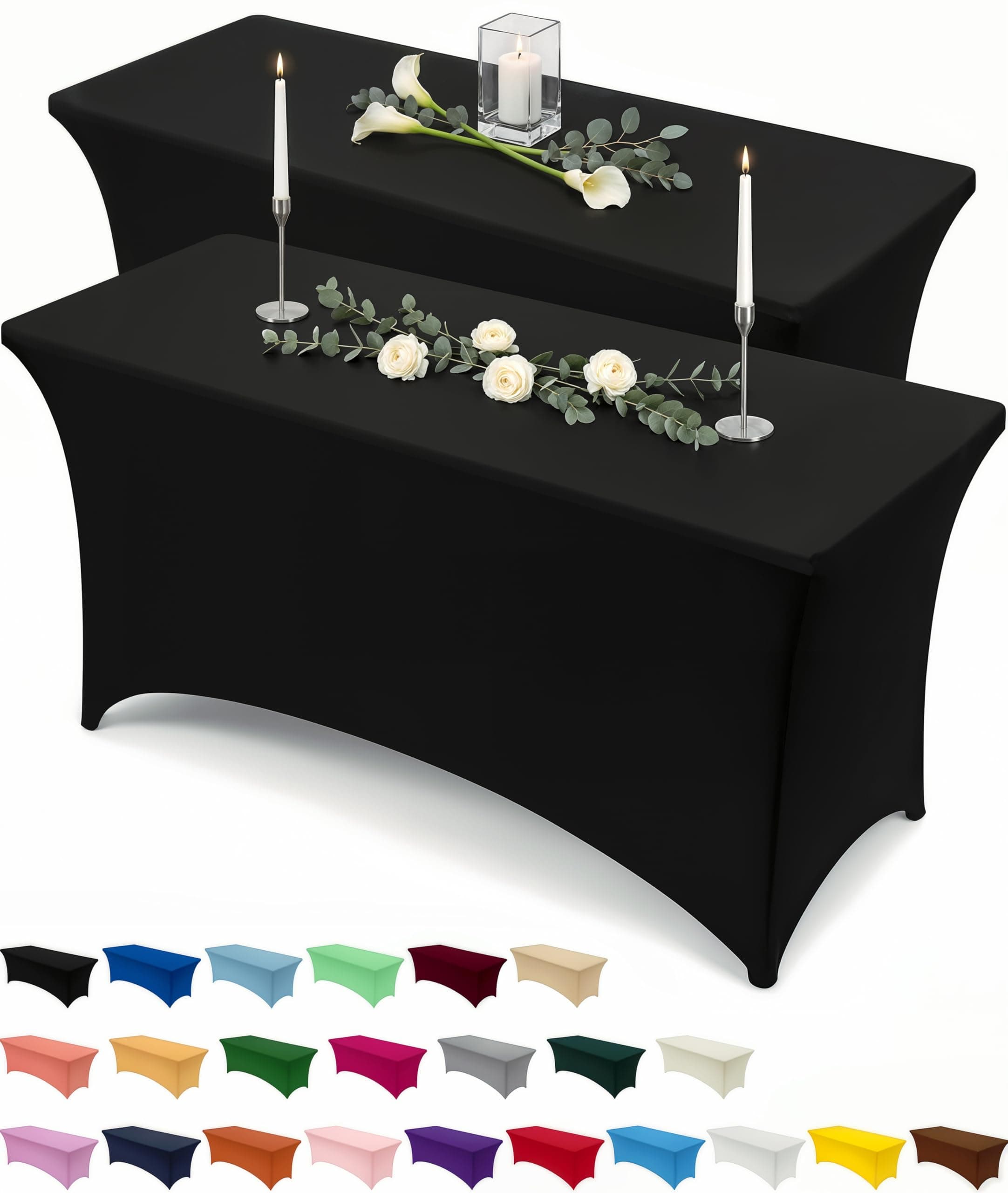 Utopia Kitchen Nappe de Table Extensible [6 Pieds, 183 cm] Couverture de Table en Polyester et Spandex - Lavable en Machine et Infroissable (Lot de 2, Noir)