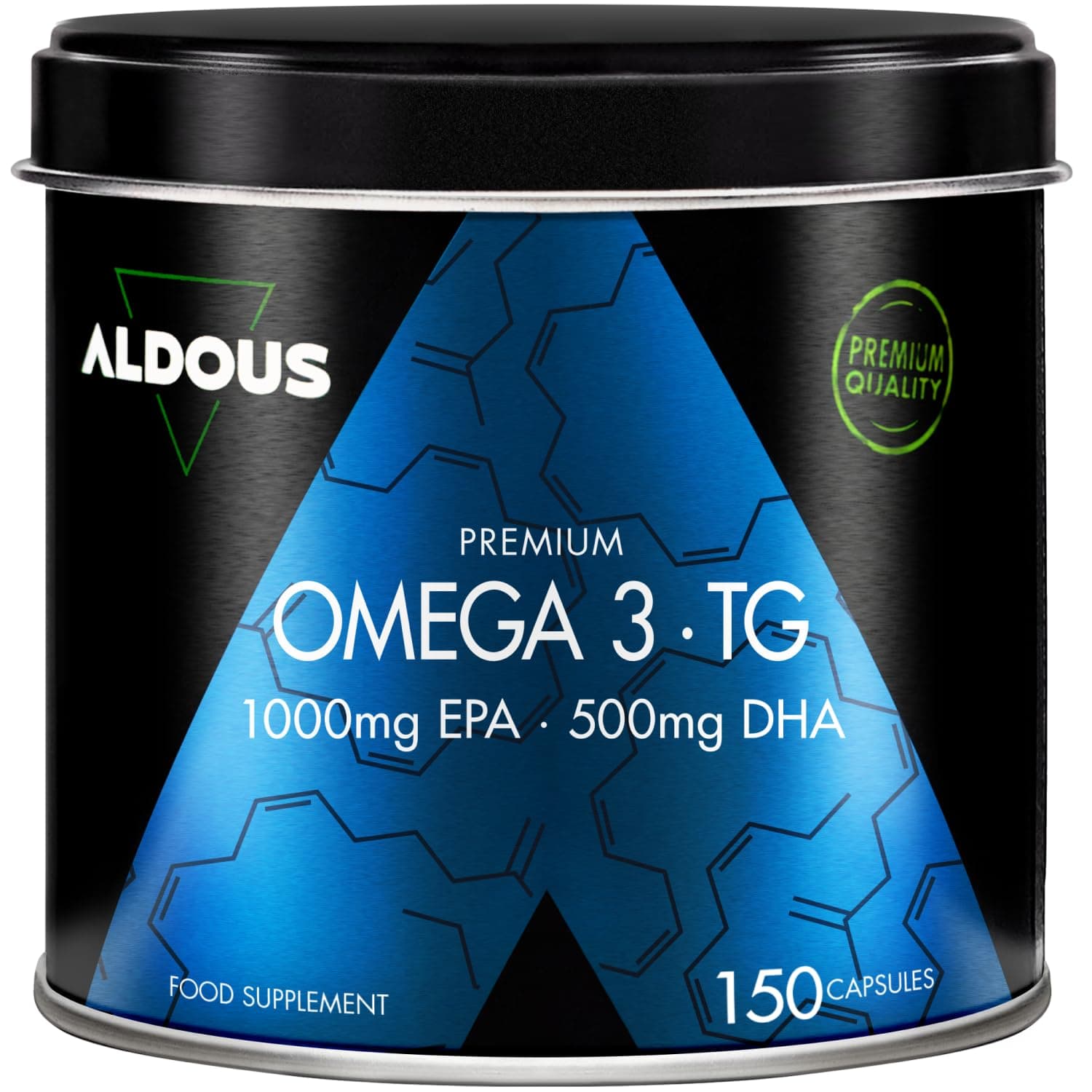 Omega 3 Capsulas Premium - 1000 mg EPA y 500 mg DHA - 150 Cápsulas - Alta Biodisponibilidad - 1500 mg Omega 3 - Aceite de Pescado en Forma de Triglicéridos - Tensión Arterial, Cerebro, Visión - Aldous