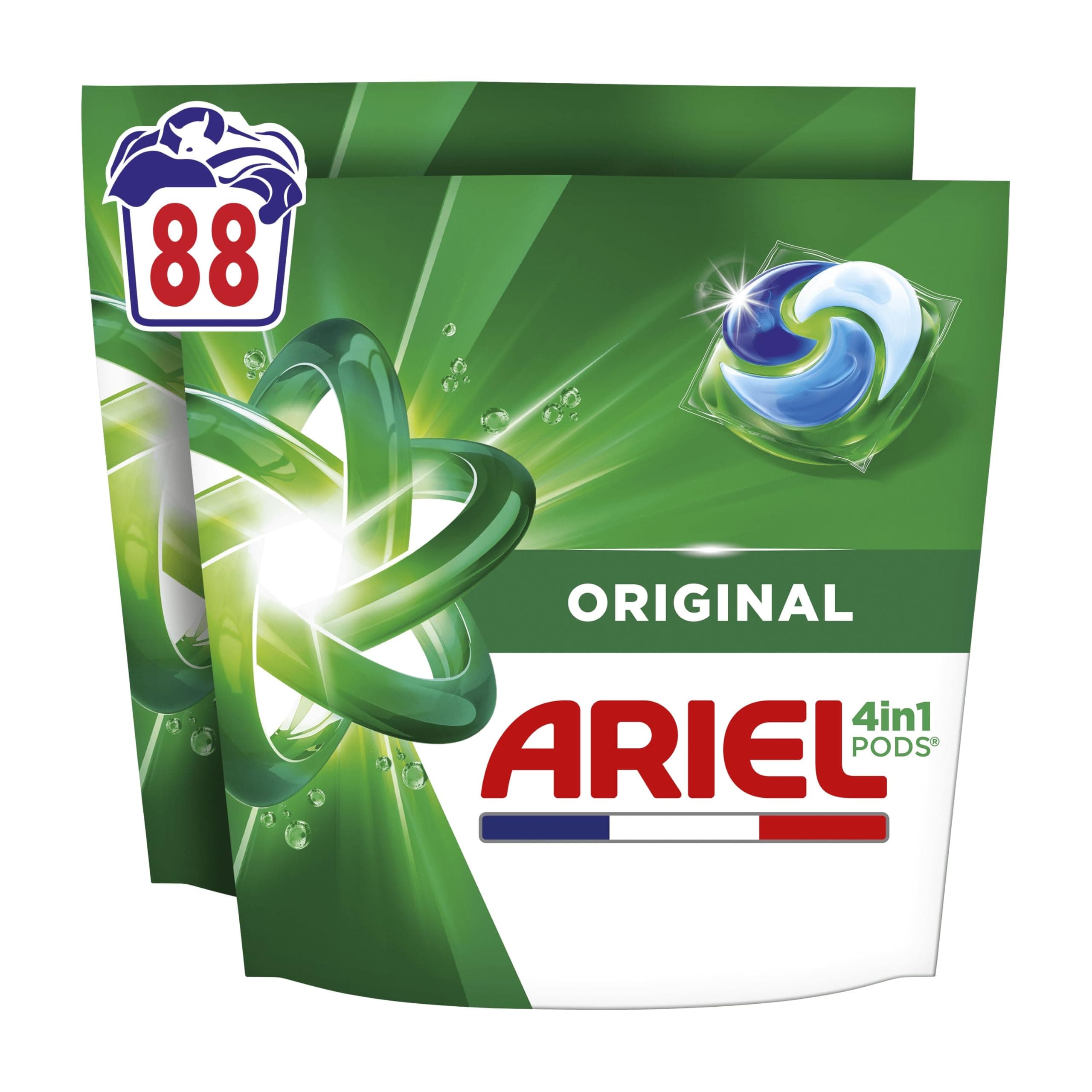 Ariel PODS 4en1, Lessive En Capsule, 88 Lavages (2x44), Original, Élimination Impeccable Des Tâches, Efficace Même A Froid Et En Cycle Court
