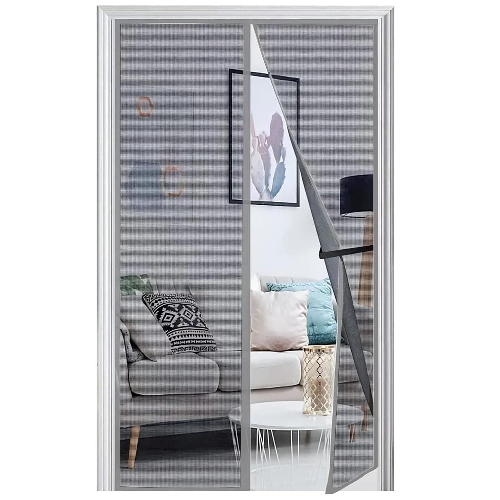 Panngu Moustiquaire Porte 95x235cm, Moustiquaire Porte Fenetre Magnétique Mise à Niveau, Anti Mouches pour Couloirs, Portes, Patio Facile à Installer Le Joint d'étanchéité, Gris