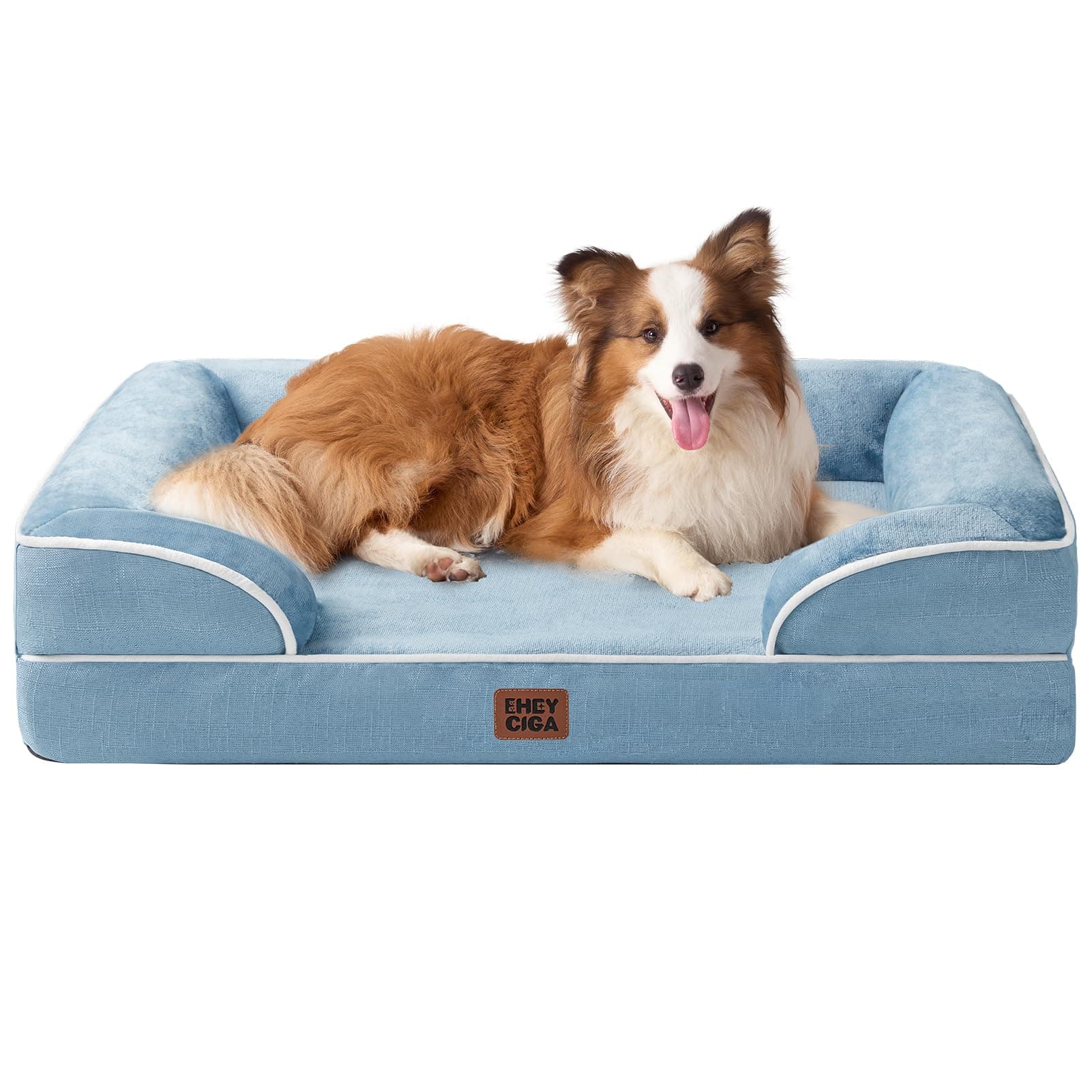 EHEYCIGA Cama Perro Grande 104x68x16cm, Colchon Perro Grandes Impermeable Lavable con Espuma Viscoelástica, Sofá Perro Desmontable, Azul