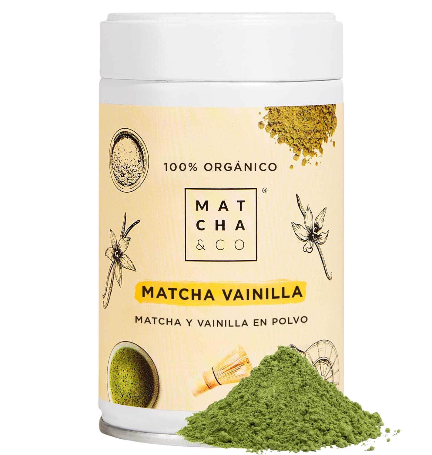 Matcha & CO | Té Matcha Original con Vainilla (80g) | Té Verde en Polvo Japonés Sabor Vainilla | Sin Edulcorantes, Azúcares ni GMO