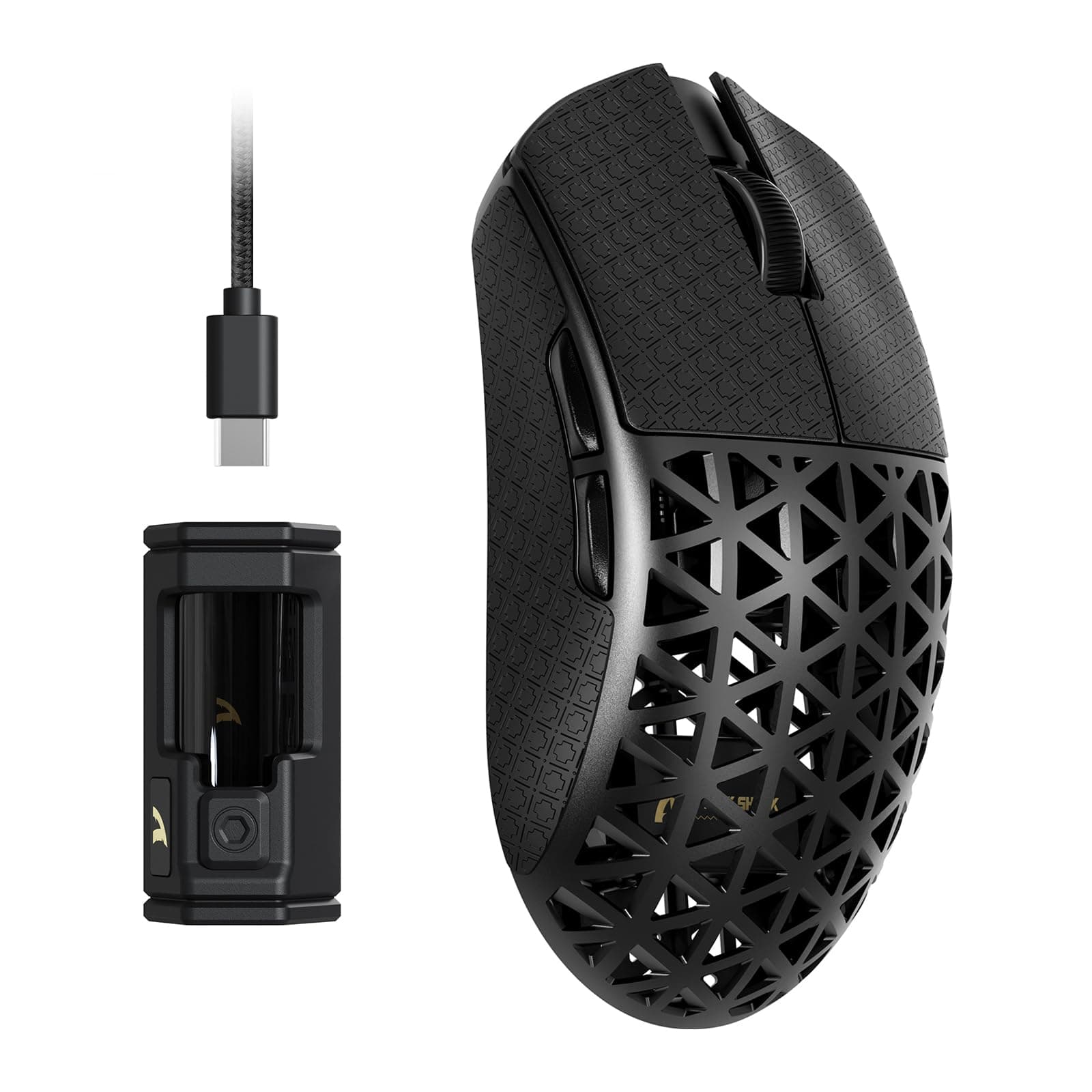 ATTACK SHARK R5 Ultra Ratón Inalámbrico para Juegos De Alta Velocidad Fibra Carbono, Ultraligero 39g, Lija, 2.4G/BT/USB-C, Sensor PAW3950MAX, Tasa De Sondeo Inalámbrica 8KHz, 42KDPI, Win/Mac -Negro
