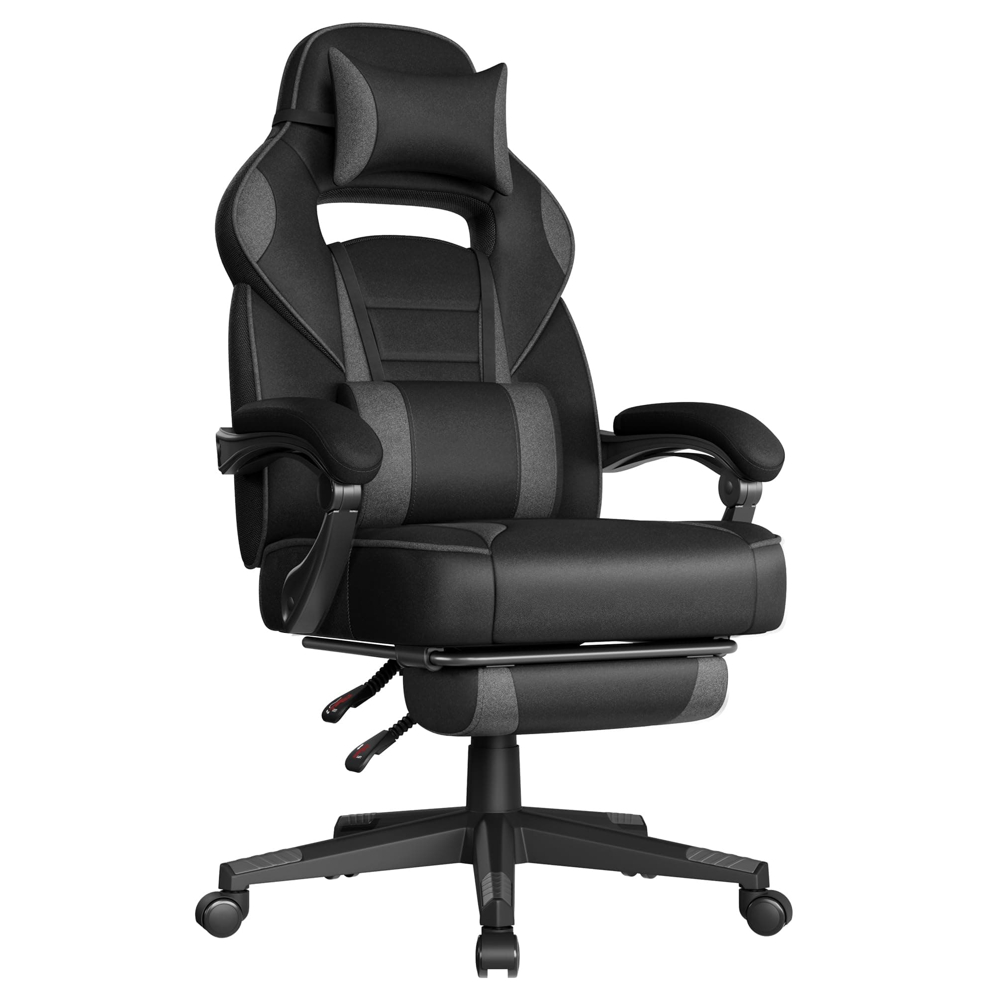 SONGMICS Fauteuil de Bureau, Chaise Gaming, Réglable, Repose-Pieds Télescopique, Mécanisme à Bascule, Appui-Tête, Support Lombaire, Charge 150 kg, Noir d'encre et Gris Ardoise OBG073BH20