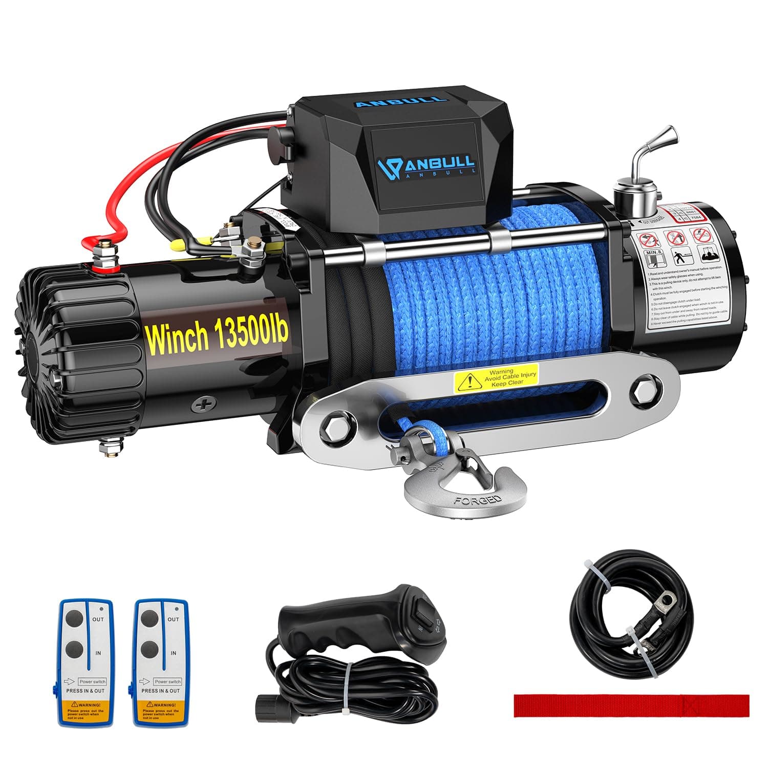 Anbull Treuil électrique 12V 13 500 LBS/ 6136 Kg, Corde Synthétique 9.5mm*26m, IP67 étanche, Compatible pour 4X4, Quad, Franchisseur, 4X4 Tout terrain, Jeep, Toy, Remorque pour Bateau