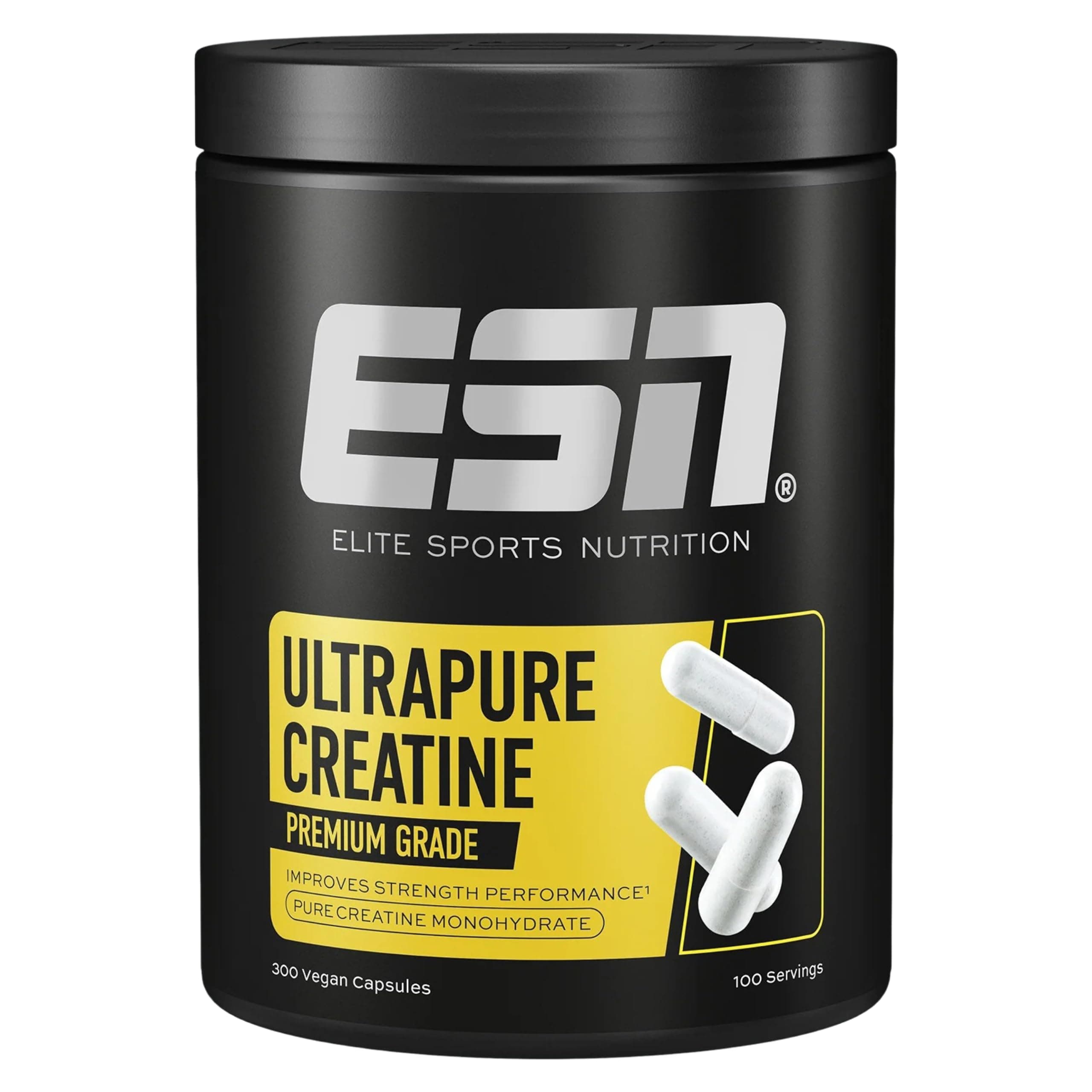 ESN Ultrapure Creatine Monohydrate - Kapseln mit Kreatin-Monohydrat - 3 g Kreatin pro Portion zur Unterstützung der körperlichen Leistung - geschmacksneutral und vegan - 300 Kapseln