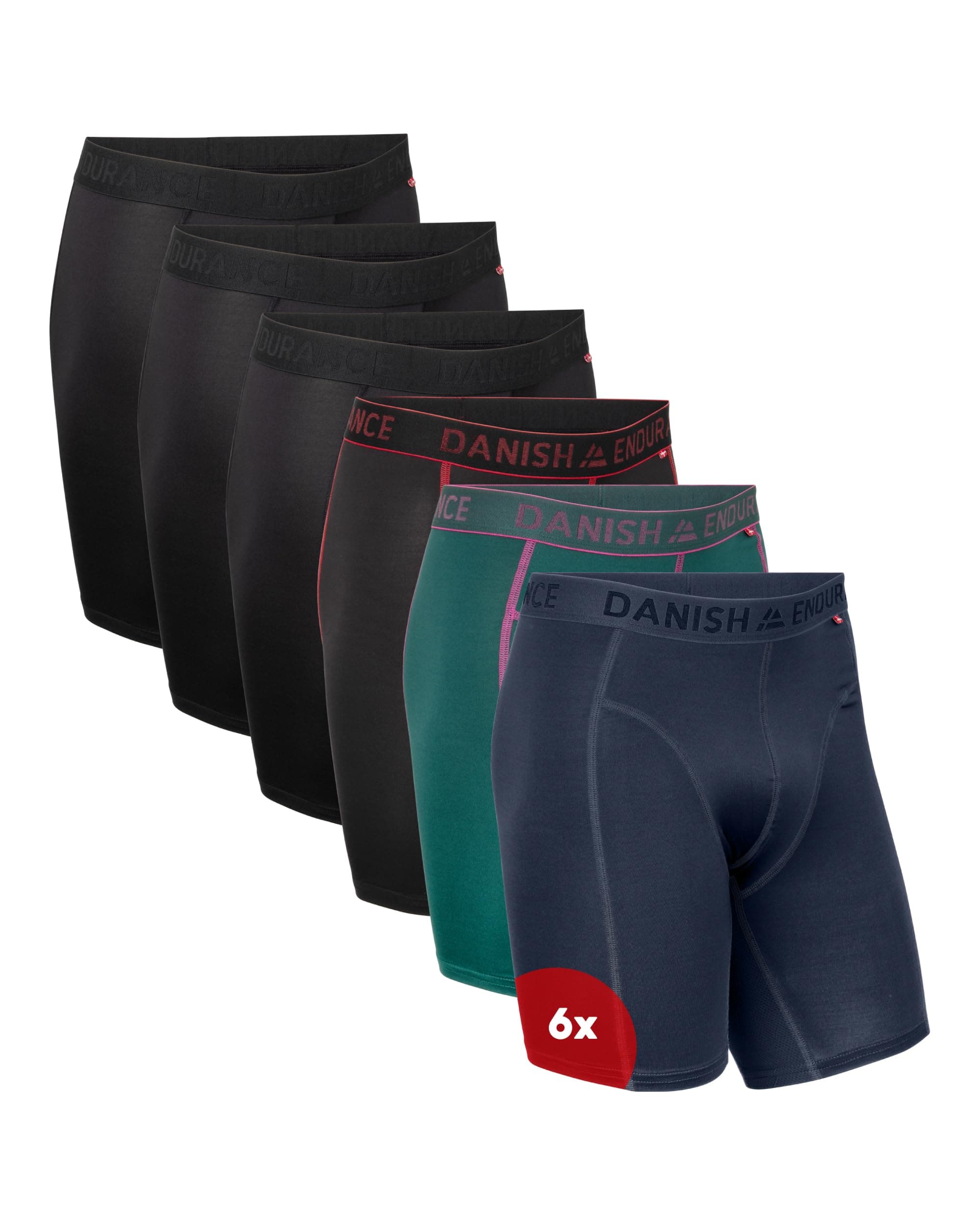 DANISH ENDURANCE Calzoncillos Hombre Boxer Deportivos, Ajustados y Transpirables, Pack de 6 - Ropa Hombre Deportiva, Ropa Interior