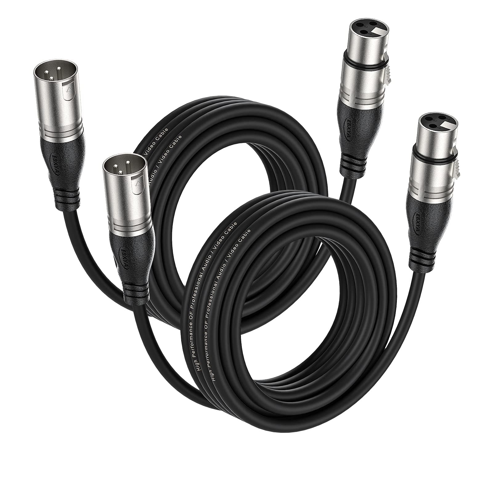 EBXYA Cable de Micrófono XLR 5M 2Pack - Premium Balanceado de 3 Pines Macho a Hembra, Cable DMX de Conexión
