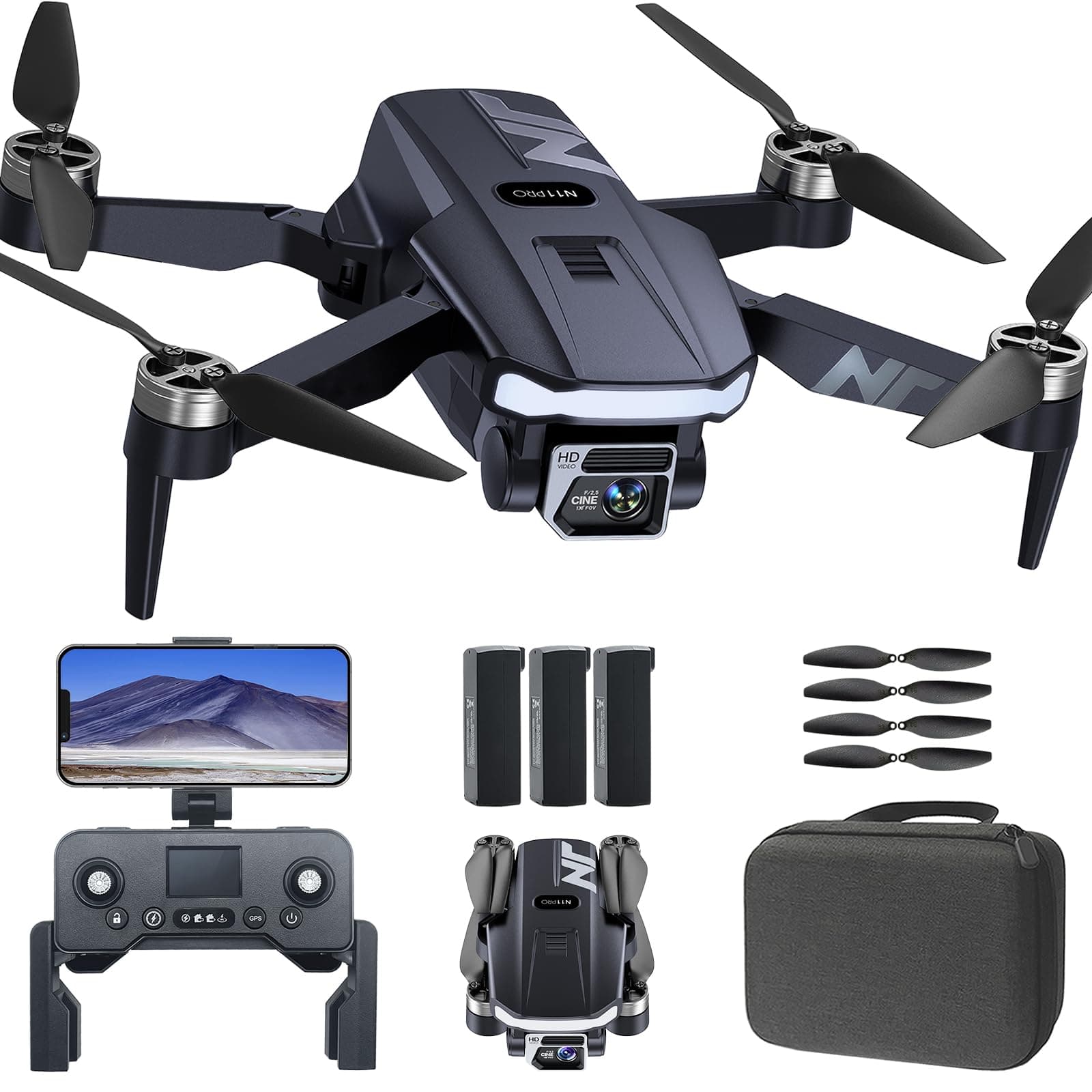 Drone GPS con Fotocamera 4K HD, 90 min Volo (3 Batterie), 1000m Lunga Portata, Ritorno Auto, Auto Follow, Motore Brushless, 5G FPV – Quadricottero per Principianti NAFYRE N11 PRO
