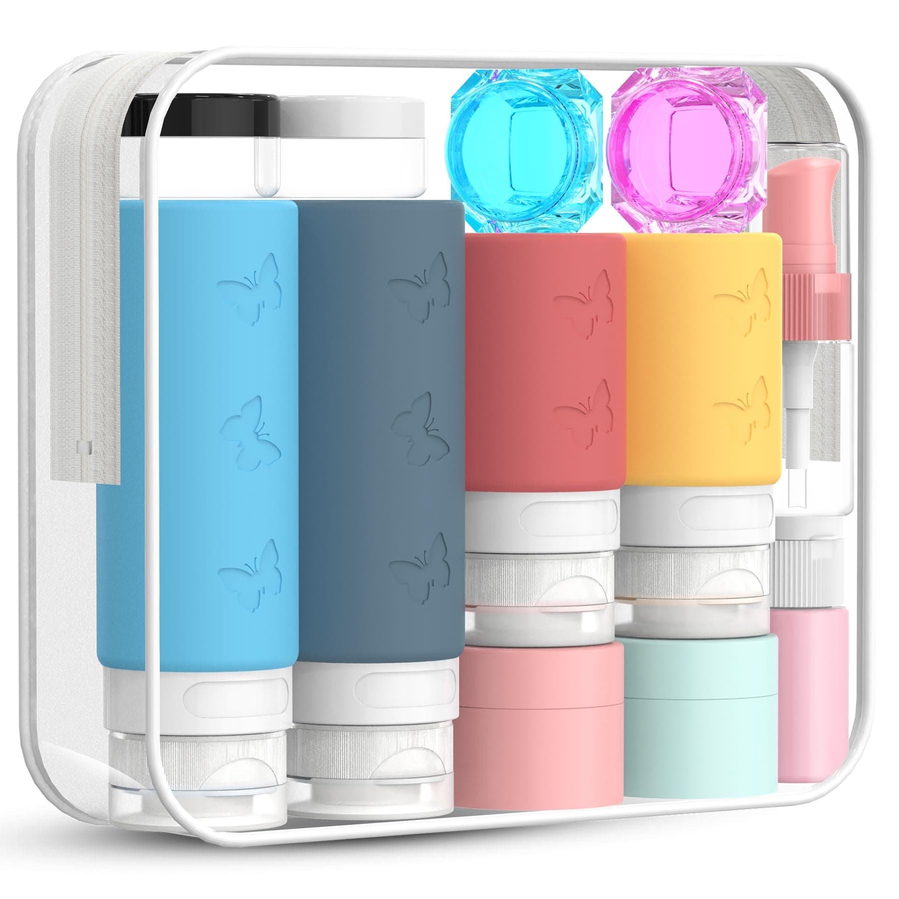 PLUSYES 26 Pièces Flacon Voyage en Silicone, Kit Voyage Avion Contenant Voyage 100 ml/60 ml, TSA Approved Bouteille de Voyage Rechargeable et Leakproof pour Shampoo, Creme, Liquidi e Lotion