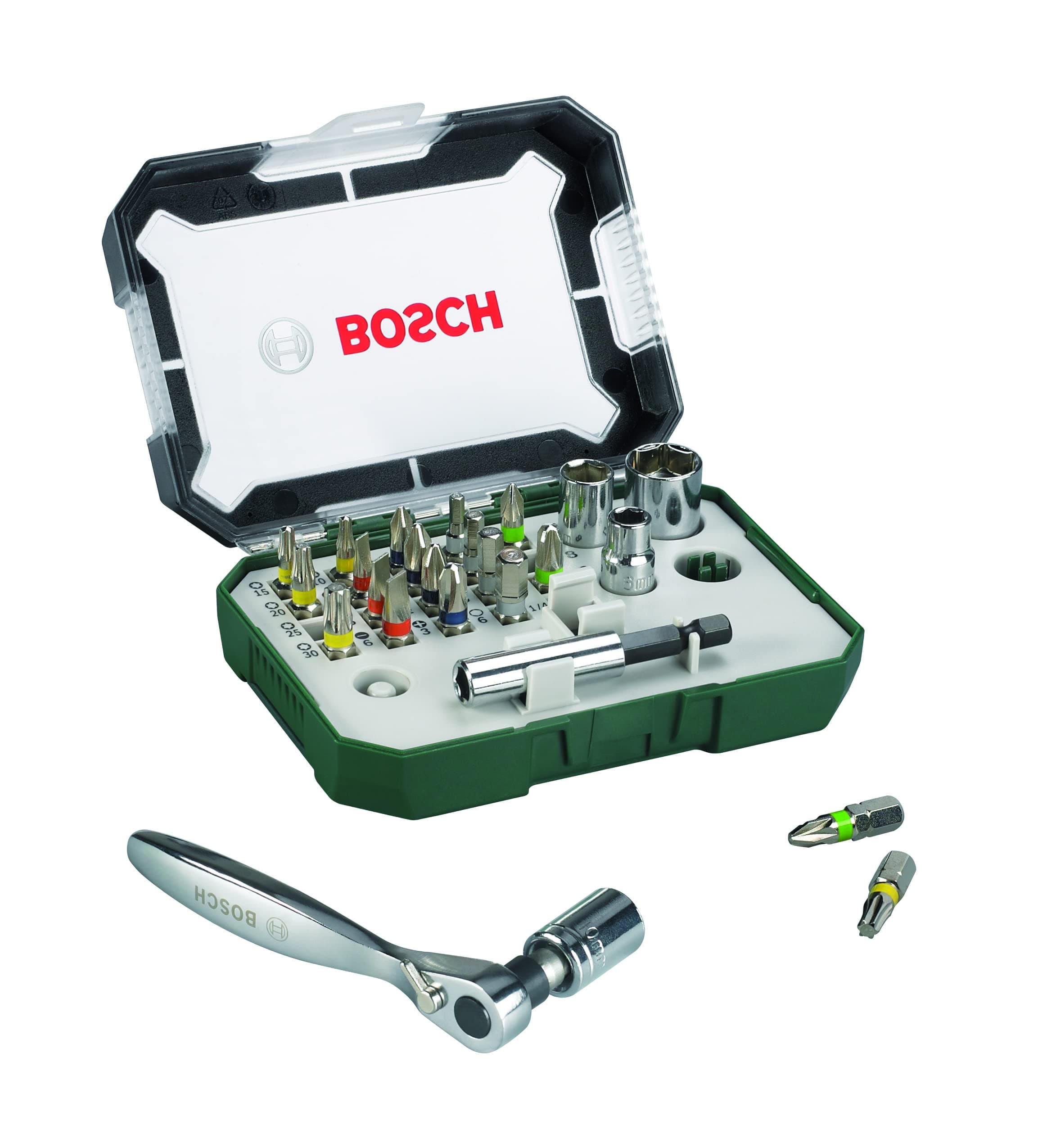 Bosch Accessories Bosch Jeu de 26 embouts de tournevis et cliquets (qualité extra dure, accessoires pour perceuse et tournevis)