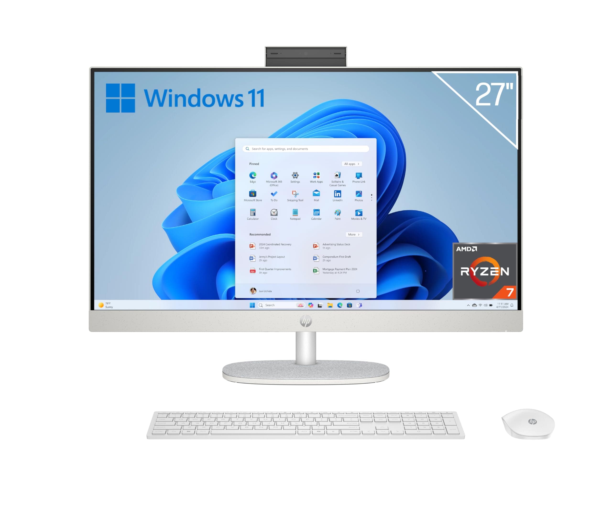 HP 27-cr0005ss - Ordenador de 27" Full HD con Cámara, Teclado y Ratón Inalámbricos (AMD Ryzen 7 7730U, 16GB RAM, 1TB SSD, AMD Radeon Graphics, Windows 11) Blanco - Teclado QWERTY Español