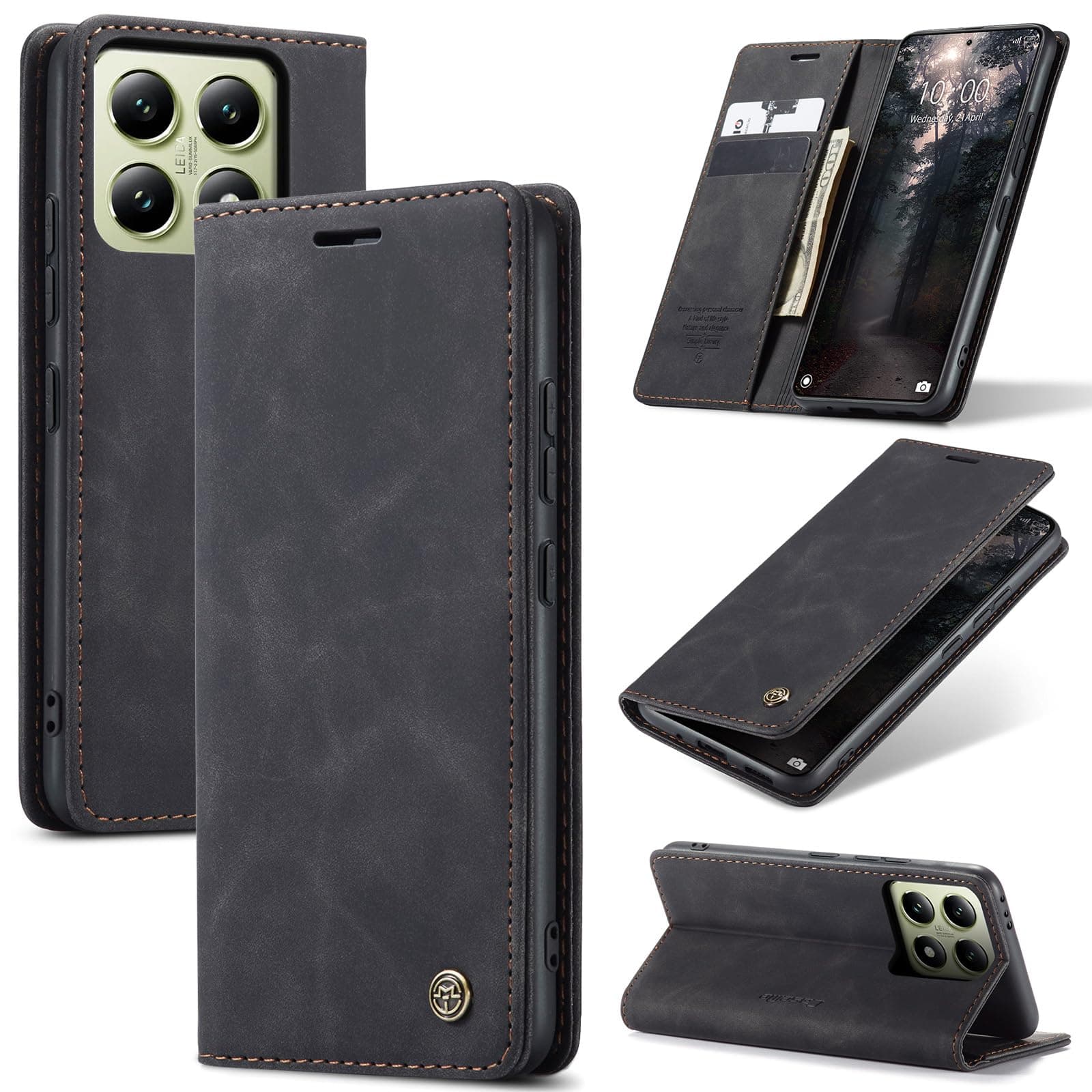 Azororo Coque pour Xiaomi 14T 5G Premium Housse Cuir Protection Pochette Rabat Portefeuille Flip Case Porte Magnétique Coque Étui pour Xiaomi 14T, Noir