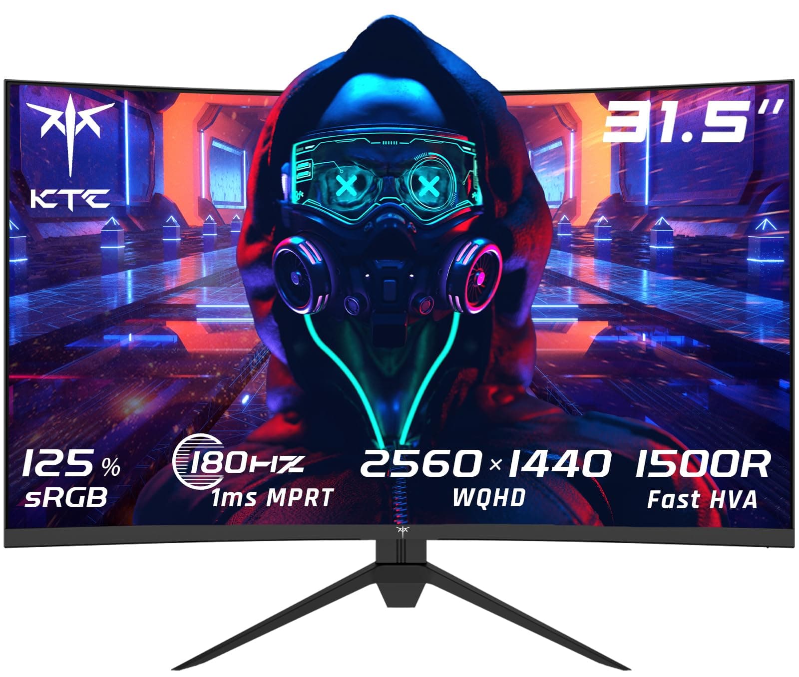 KTC Monitor Gaming Curvo 32 Pulgadas, 180Hz, 2K QHD 2560 x 1440 píxeles, 1ms, HVA 1500R Sin Marco, HDR10, FreeSync & G-Sync, Pantalla de reducción de luz Azul, DP1.4 180hz, HDMI2.0 144hz, H32S17