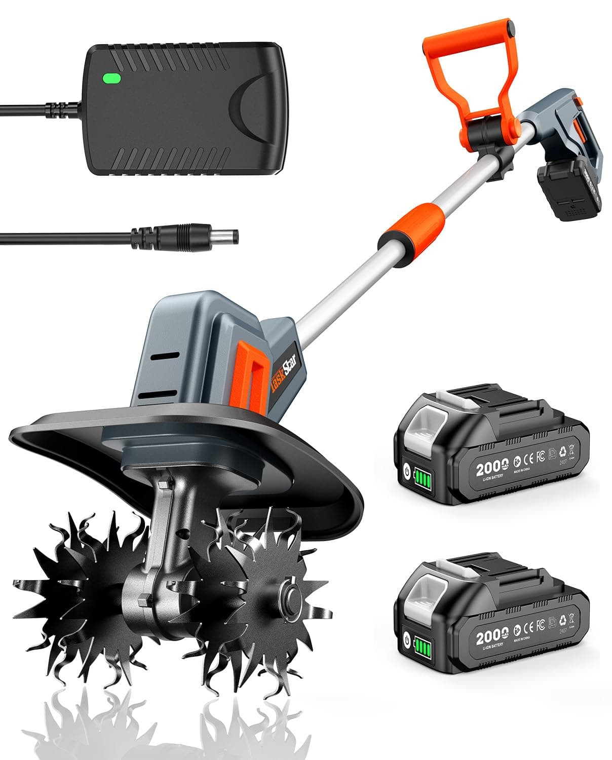 Motoculteur sans Fil 4000 mAh, Fraise De Jardin Électrique 360 RPM, Motobineuse Électrique avec 48 Dents en Acier, Largeur 25 cm & Profondeur 18 cm, Idéale pour Ameublir, Travailler Et Composter
