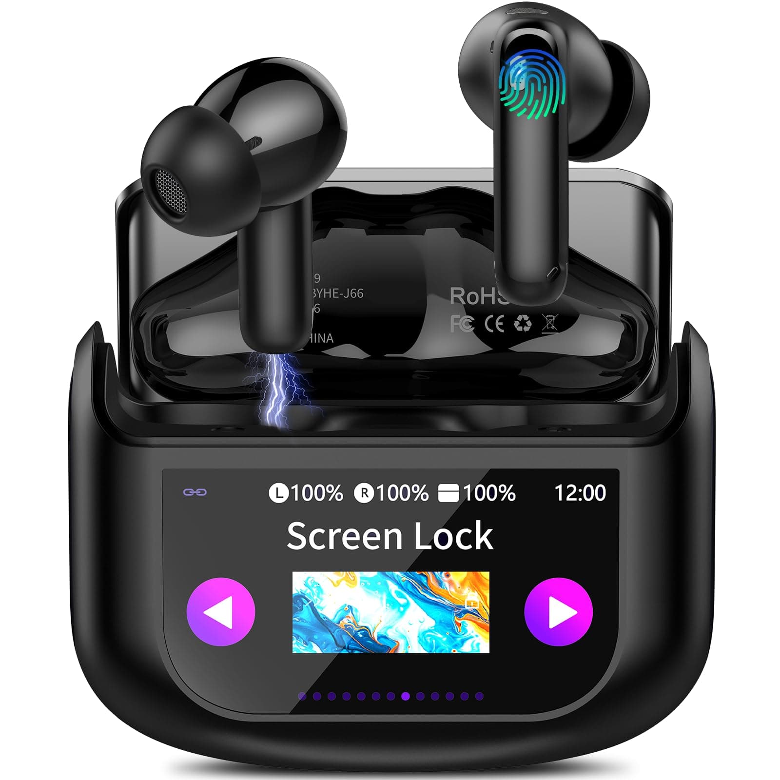 AI Cuffie Traduzione 4-in-1 Auricolari Cuffiette Traduttore Istantaneo Vocale in 164 Lingue Cancellazione Rumore ANC/ENC 7 Modalità Traduzione Schermo Tattile LED Musica/Chiamate/Traduttore