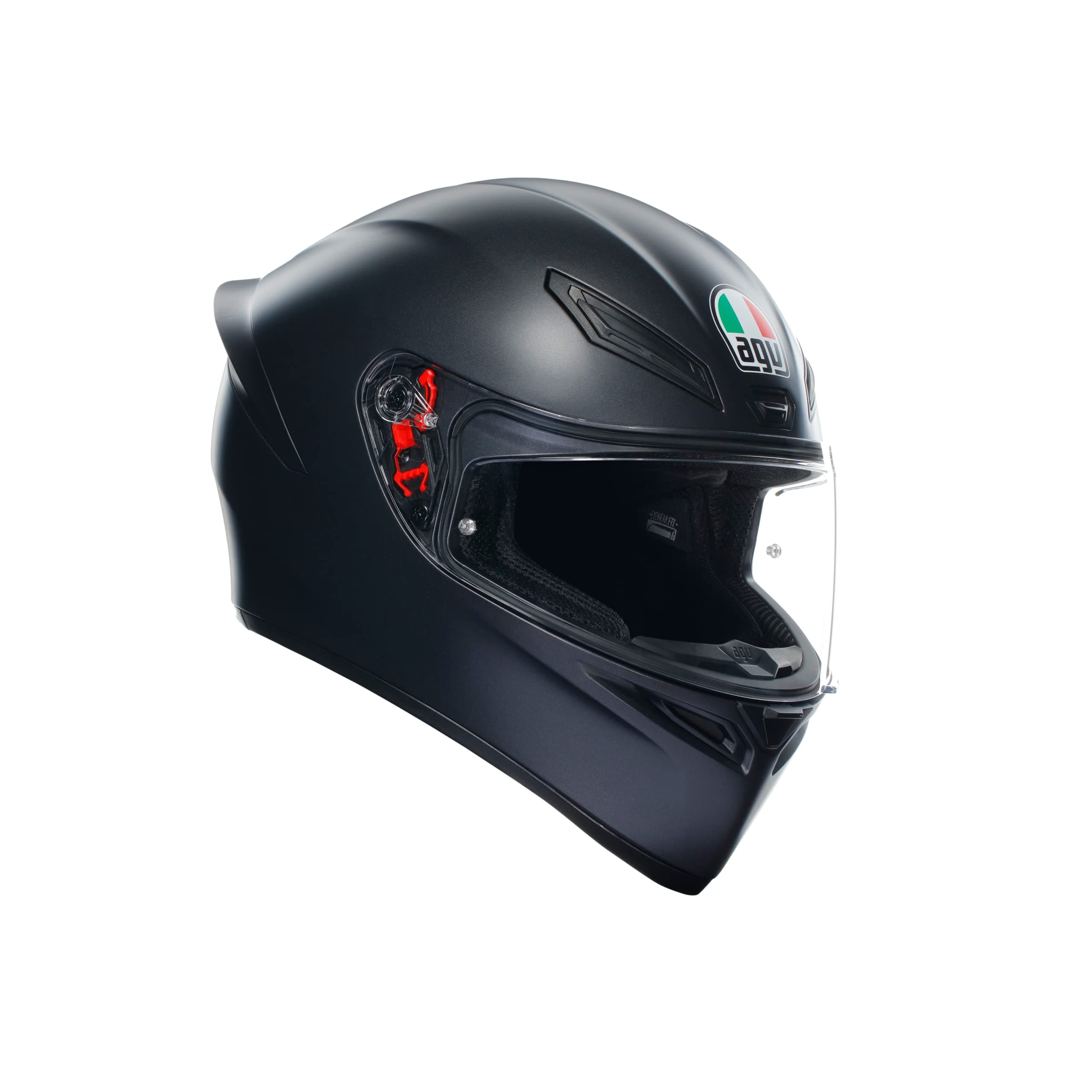 AGV - K1 S E2206, Casco Moto Integrale ECE, Stile Racing con Spoiler Aerodinamico, Prese d'Aria e Visiera Antigraffio, Campo Visivo 190°, Predisposizione Interfono, Nero opaco, M