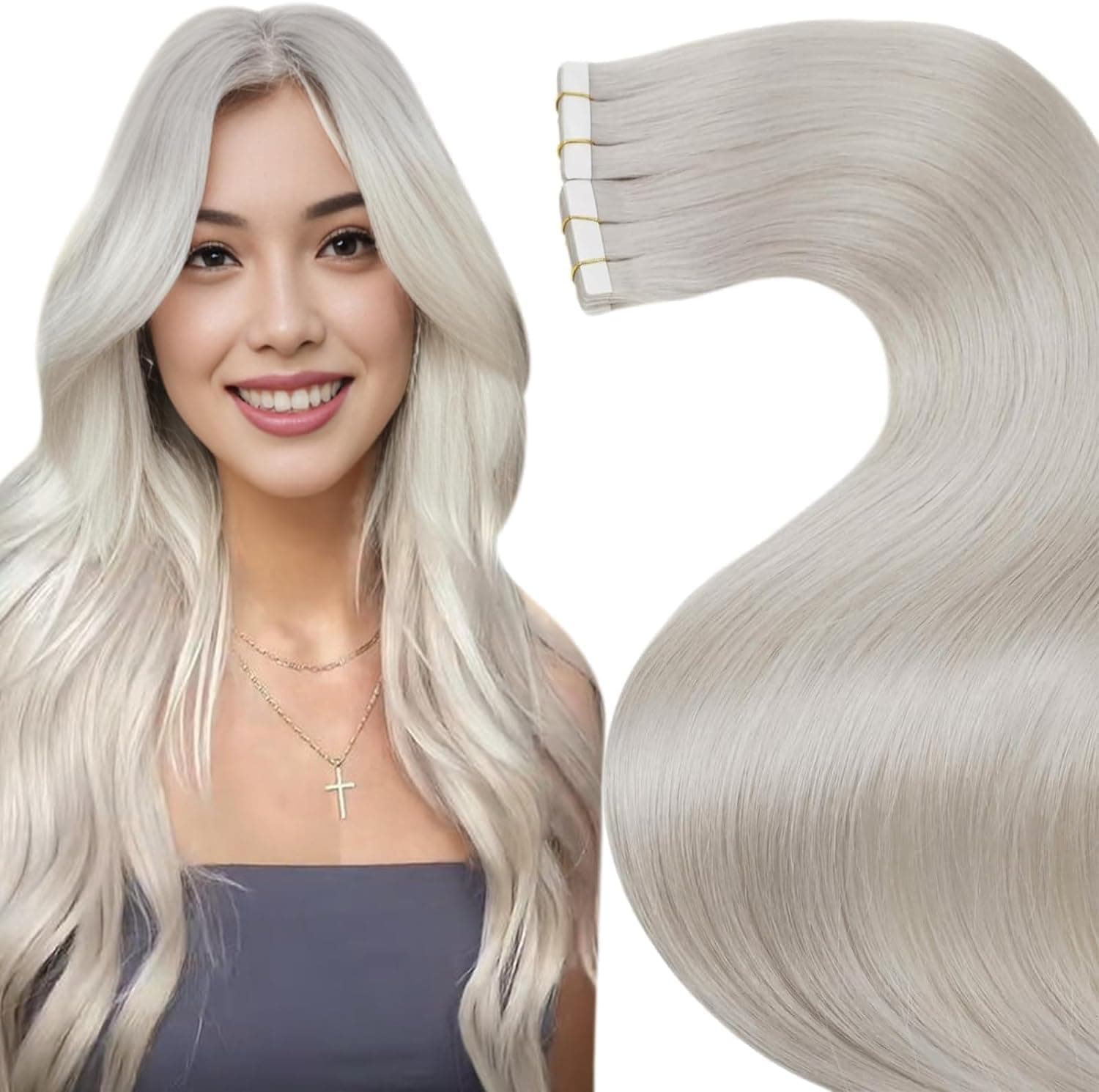 LaaVoo Extension Capelli Veri Biadesivo 20pz - Bionda Bianca Capelli Lisci Remy - Extension Biadesive Capelli Veri Invisibile Adesive 40cm 50g #60