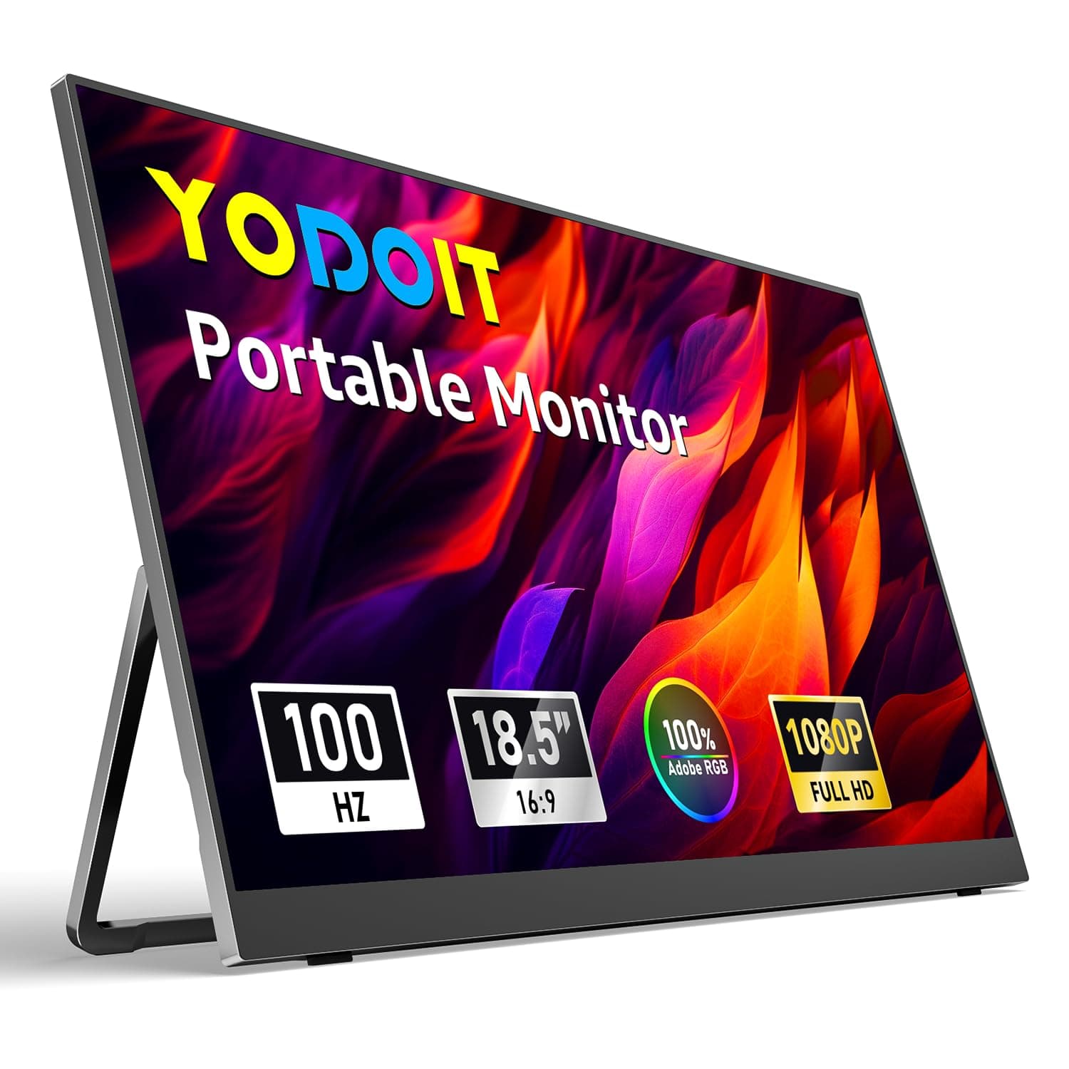 Yodoit Portable Monitor für Laptops, 100 Hz, 18,5 Zoll, FHD 1080p, IPS-Tragbarer Bildschirm mit USB-Typ-C-Anschluss und Lautsprechern, kompatibel mit PC, MacBook und Xbox
