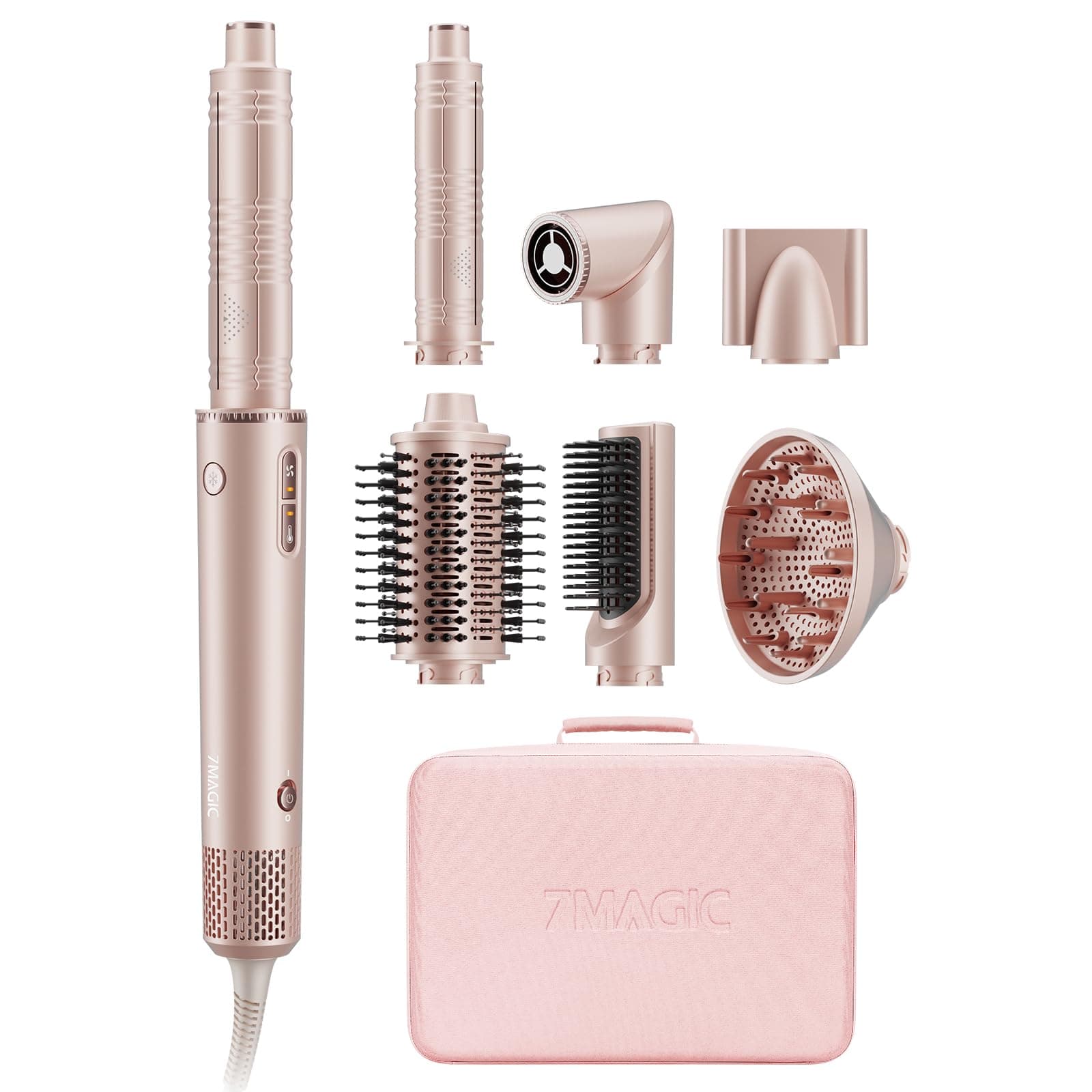 7MAGIC 7 en 1 Air Styler, Sèche-cheveux Ionique, Brosse Soufflante, Lisseur, Fer à Friser Automatique, Ensemble de Coiffure Multifonction Professionnel, sans Dommage Thermiqu, avec Boîte de Voyage
