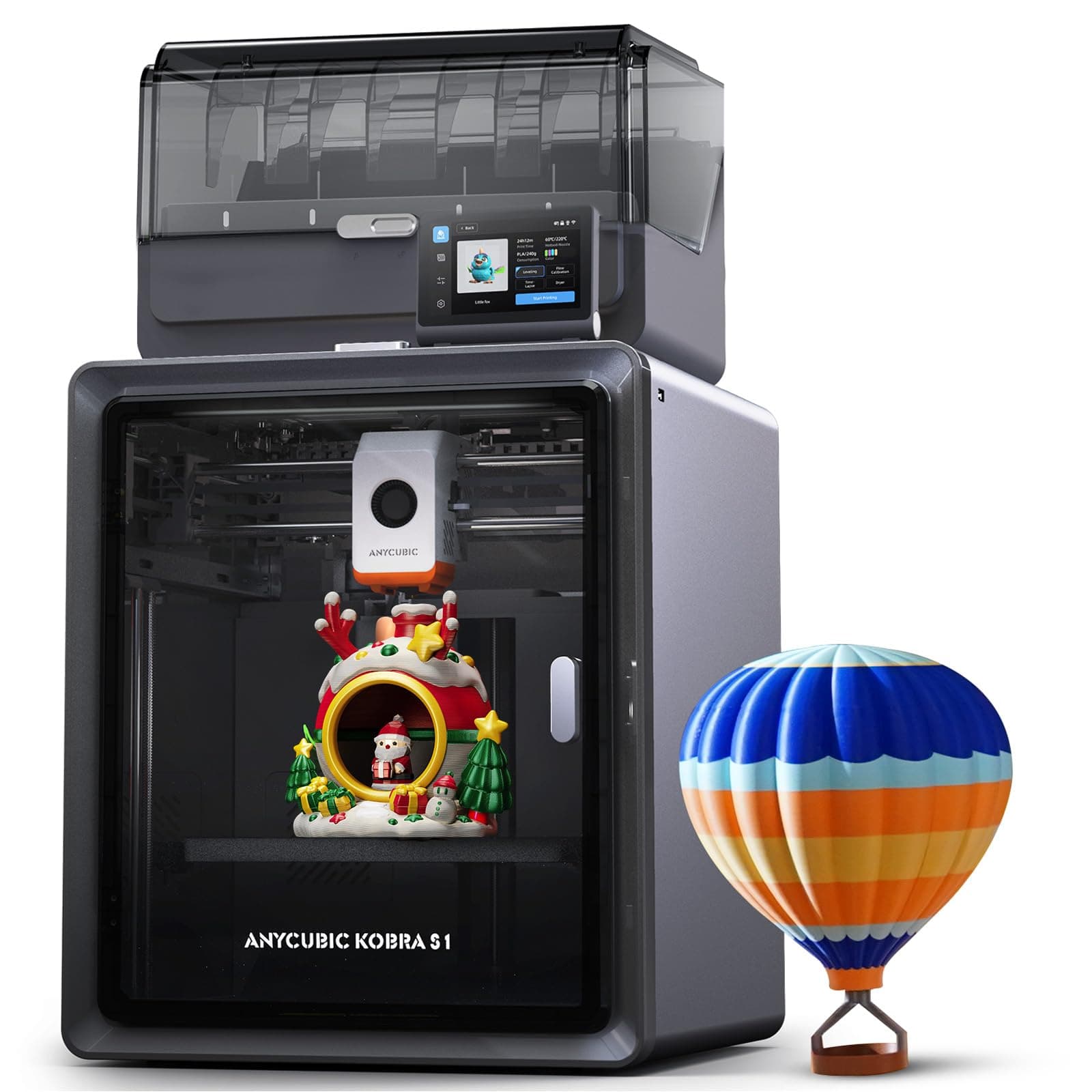 Anycubic Kobra S1 Combo Imprimante 3D, Imprimante FDM Multicolore, 600mm/s Haute Vitesse, Construction CoreXY Fermée, Séchage Actif, LeviQ 3.0, Compatible pour Filament PLA/PLA+/PETG/ASA/ABS