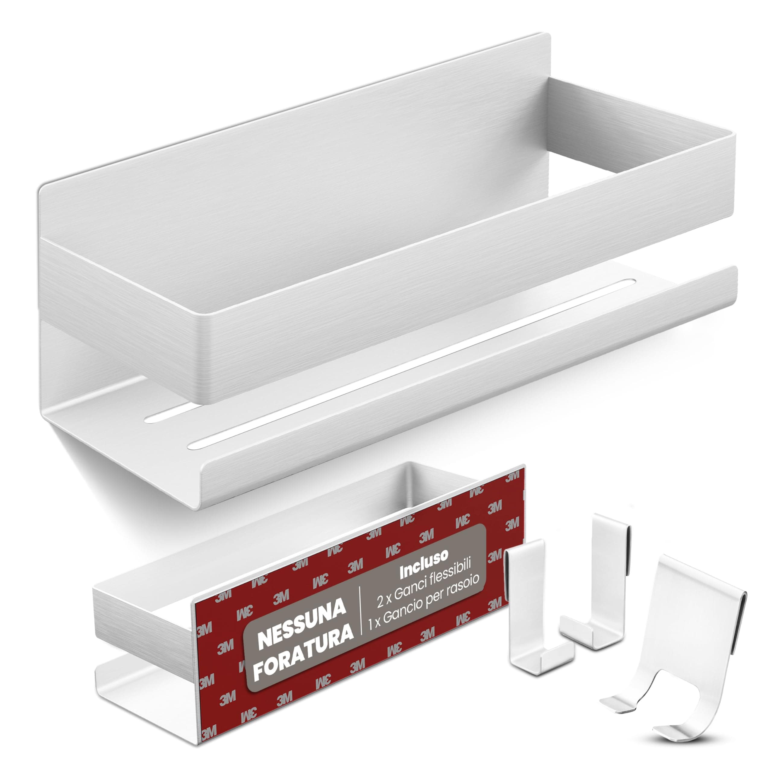 LIEBHEIM Porta Sapone Doccia - Mensola Doccia - Mensole Bagno - Mensola Bagno - per bagno senza foratura - Montaggio con nastro adesivo industriale o adesivo forte - Alluminio spazzolato