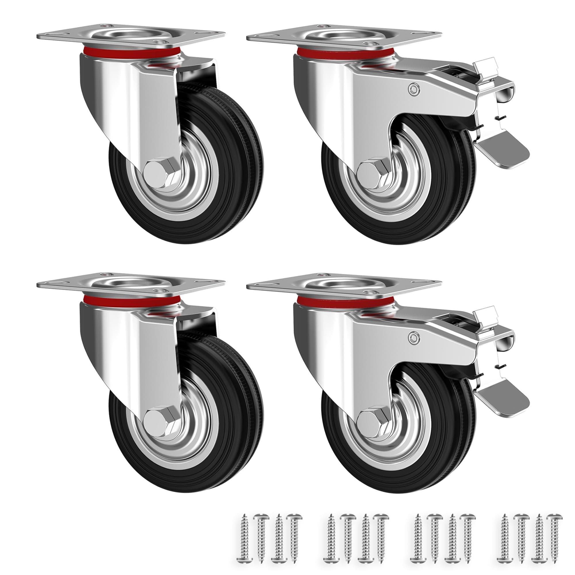 RAVN HAMAN Set da 4 Ruote per carichi pesanti 100 mm, fino a 70 kg | con freno | ruote girevoli per interno ed esterno | rotelle piroettanti