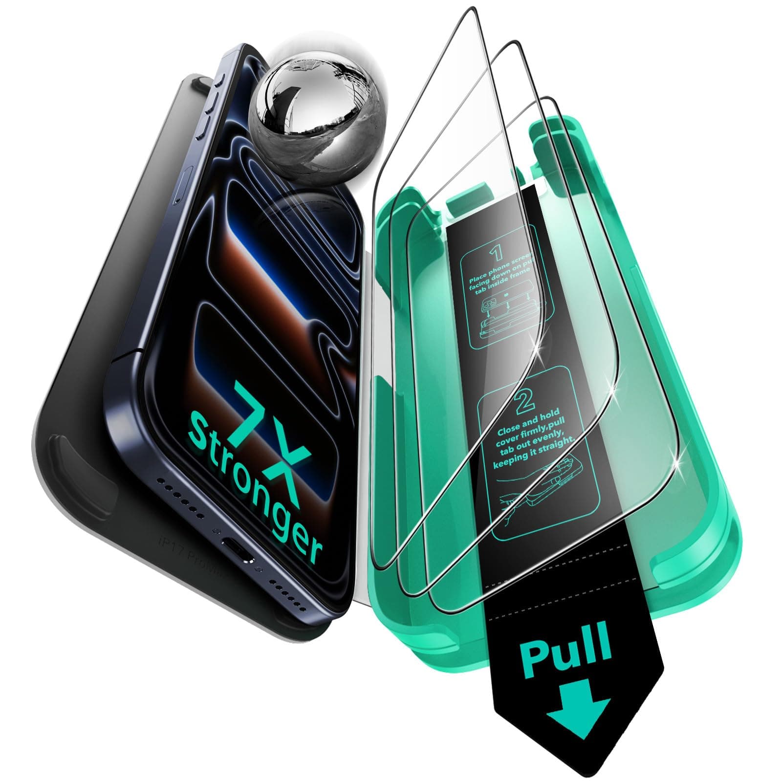 ESR für iPhone 17 Pro Max für Panzerglas, Armorite Displayschutzfolie gehärtetem Glas 3 Stück [3 Sekunden Schnellinstallation], blasen- und staubfrei, militärnorm Schutz, einfacher Befestigung