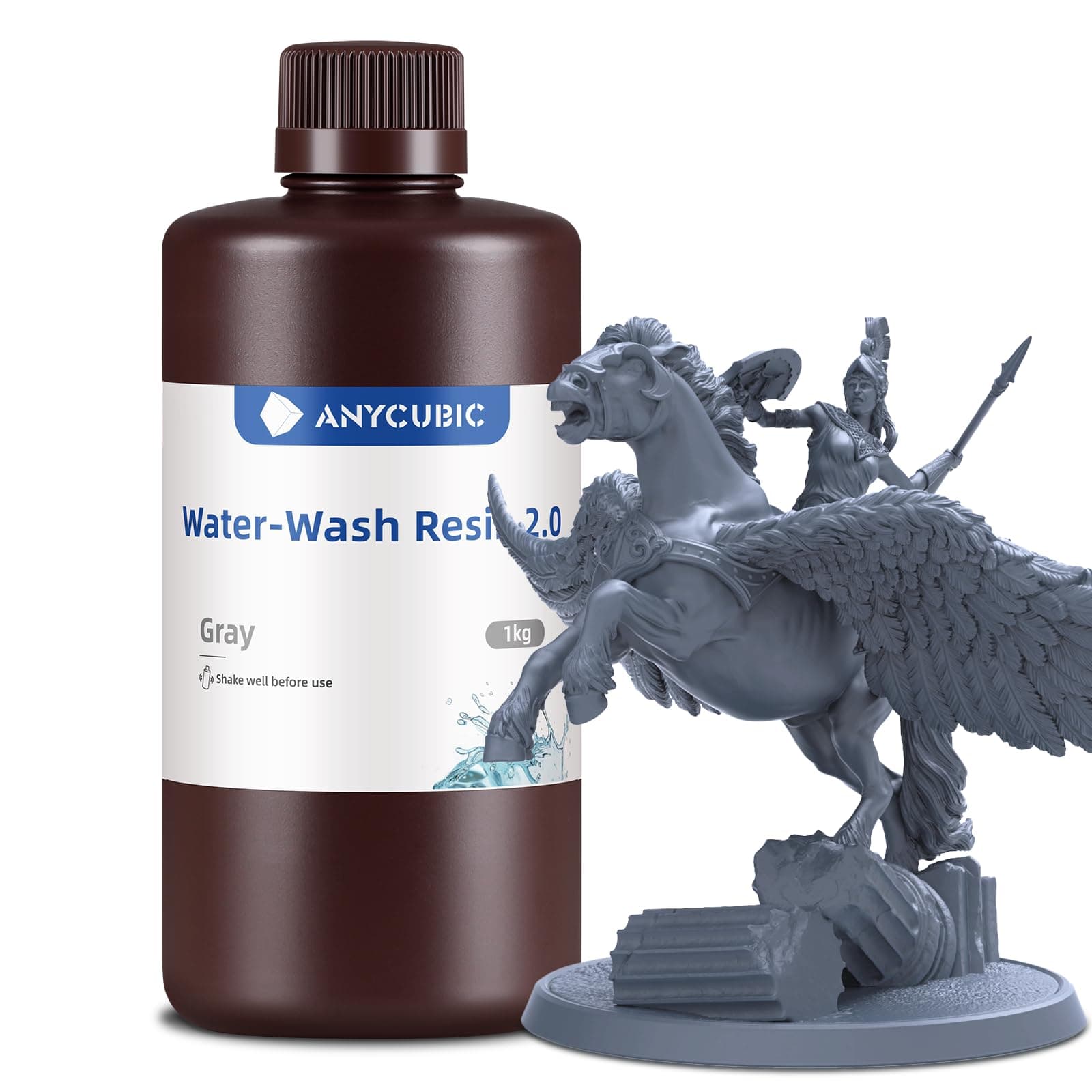 ANYCUBIC Wasser Abwaschbar Resin 2.0, 3D Drucker Resin Water Washable, Anti-Vergilbung, UV Resin 405nm Standard Photopolymer Harz Geringer Geruch für alle LCD 3D Drucker, Grau 1000g