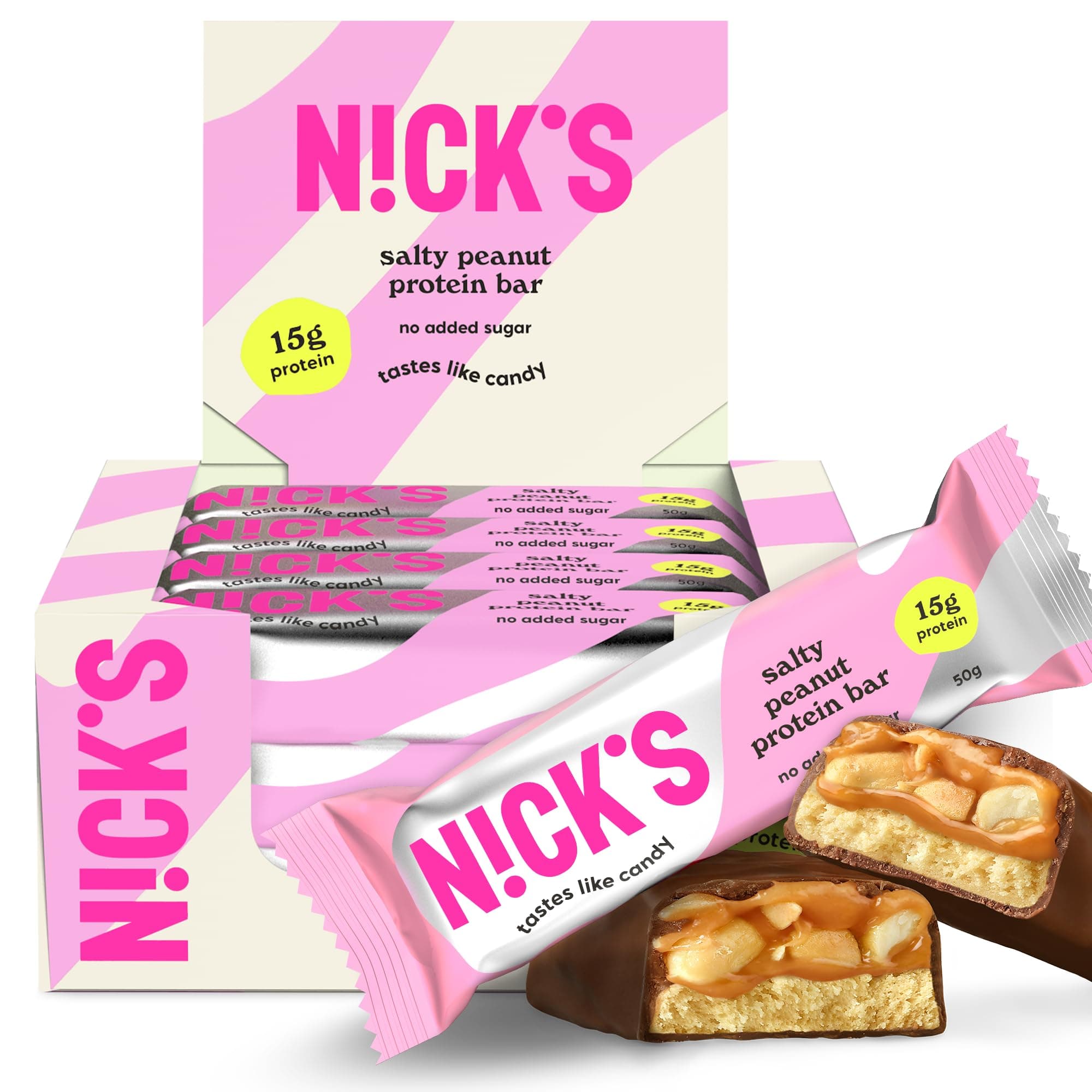 NICKS Barres protéinées à faible teneur en glucides, Cacahuète salée - 15 g de protéines - 203 calories - céto - low carb - Sans sucre ajouté - Sans gluten (12 keto protein bars x 50 g)