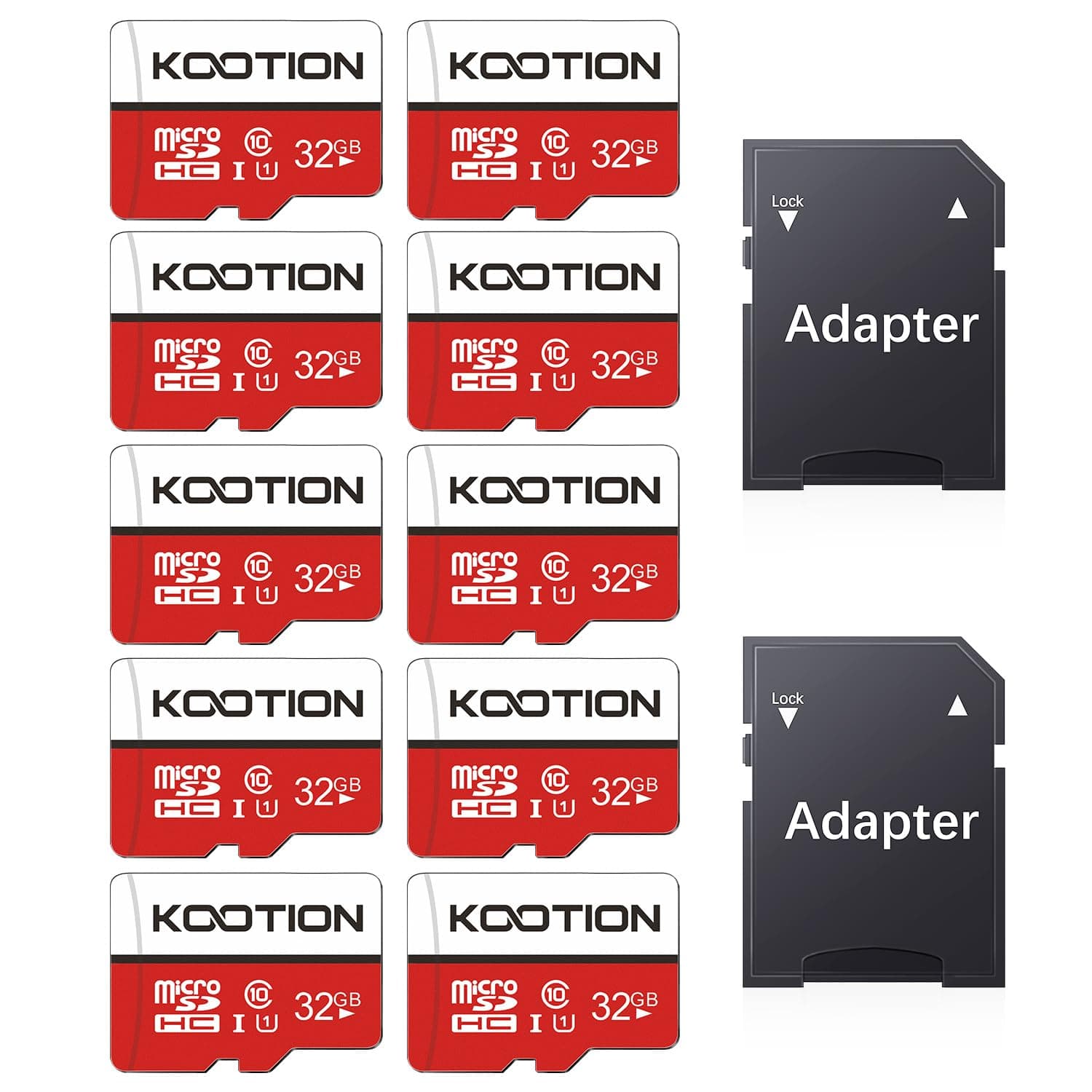 KOOTION 10 Pezzi 32GB Scheda di Memoria Micro SD U1 A1 4K Scheda MicroSDXC 32 Giga Classe 10 UHS-I Scheda SD Memory Card 32G Alta Velocità Fino a 100MB/s, Micro SD Card per Telefono,Videocamera,Gopro