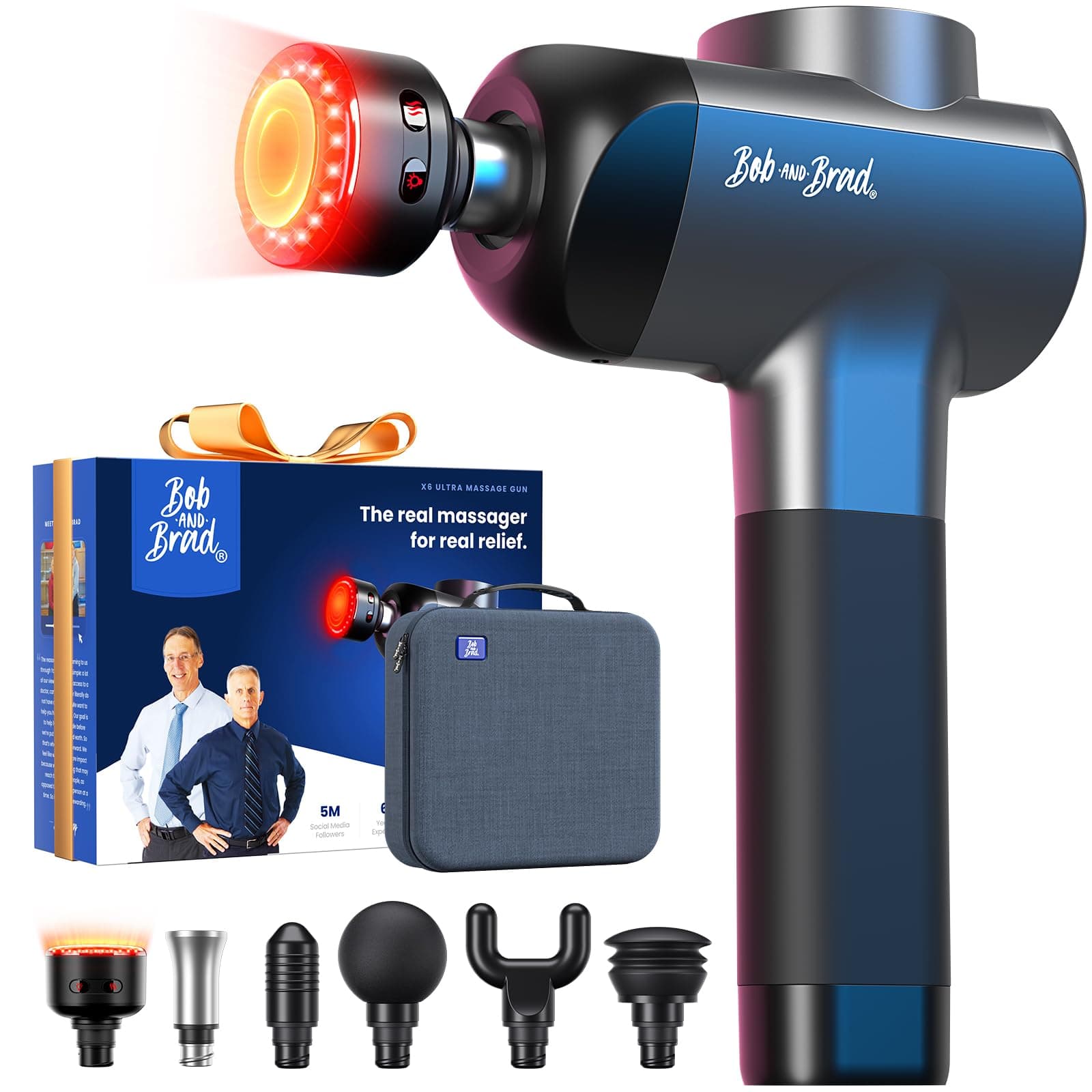 BOB AND BRAD X6 Ultra Massagepistole mit Infrarotlicht & Wärme - Profi Tiefengewebe-Muskelmassagegerät für Sportler, Exklusiver Titan-Kopf & 6 Aufsätze, Geschenk für Männer & Frauen