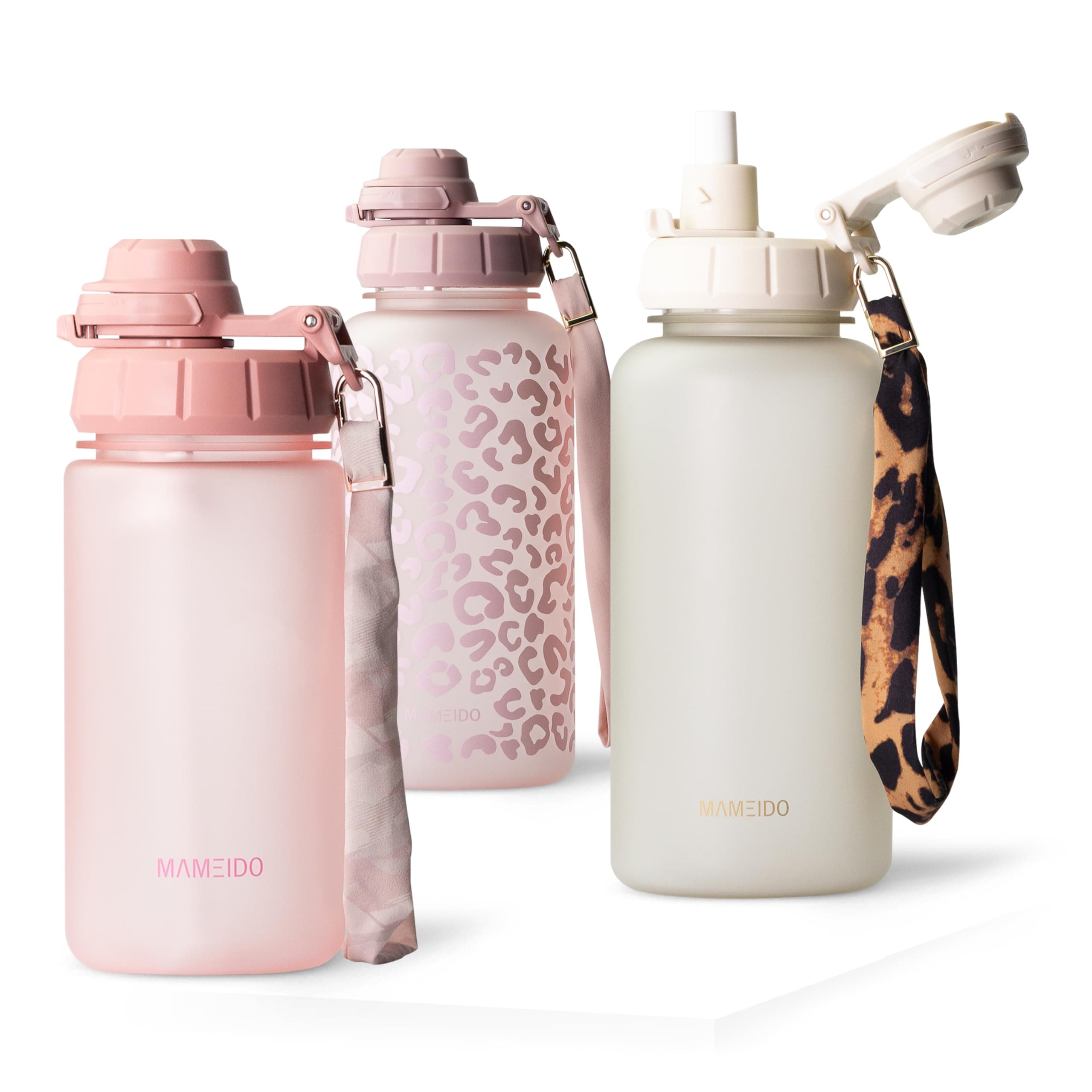 MAMEIDO Borraccia con cannuccia 500 ml motivazionale con indicatore del tempo, Bottiglia sportiva senza BPA palestra antigoccia, Water Bottle (Flamingo Pink)