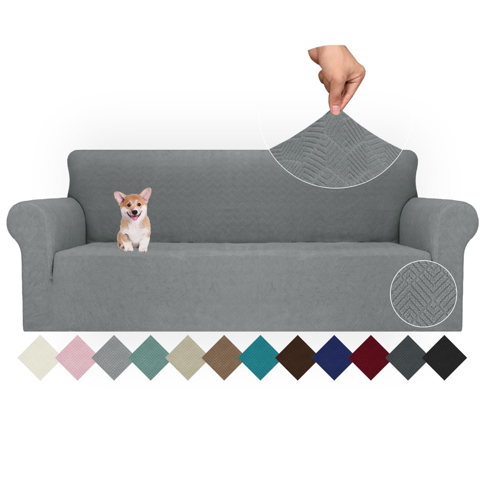 Ystyle Funda Sofa 4 Plazas Ajustable, Fundas para Sofa Elasticas, Funda De Sofa Anti Gatos Perros, Sofa Cover con Reposabrazos, Jacquard Fundas Cubre Sofa Ntideslizante Lavable, Gris Claro