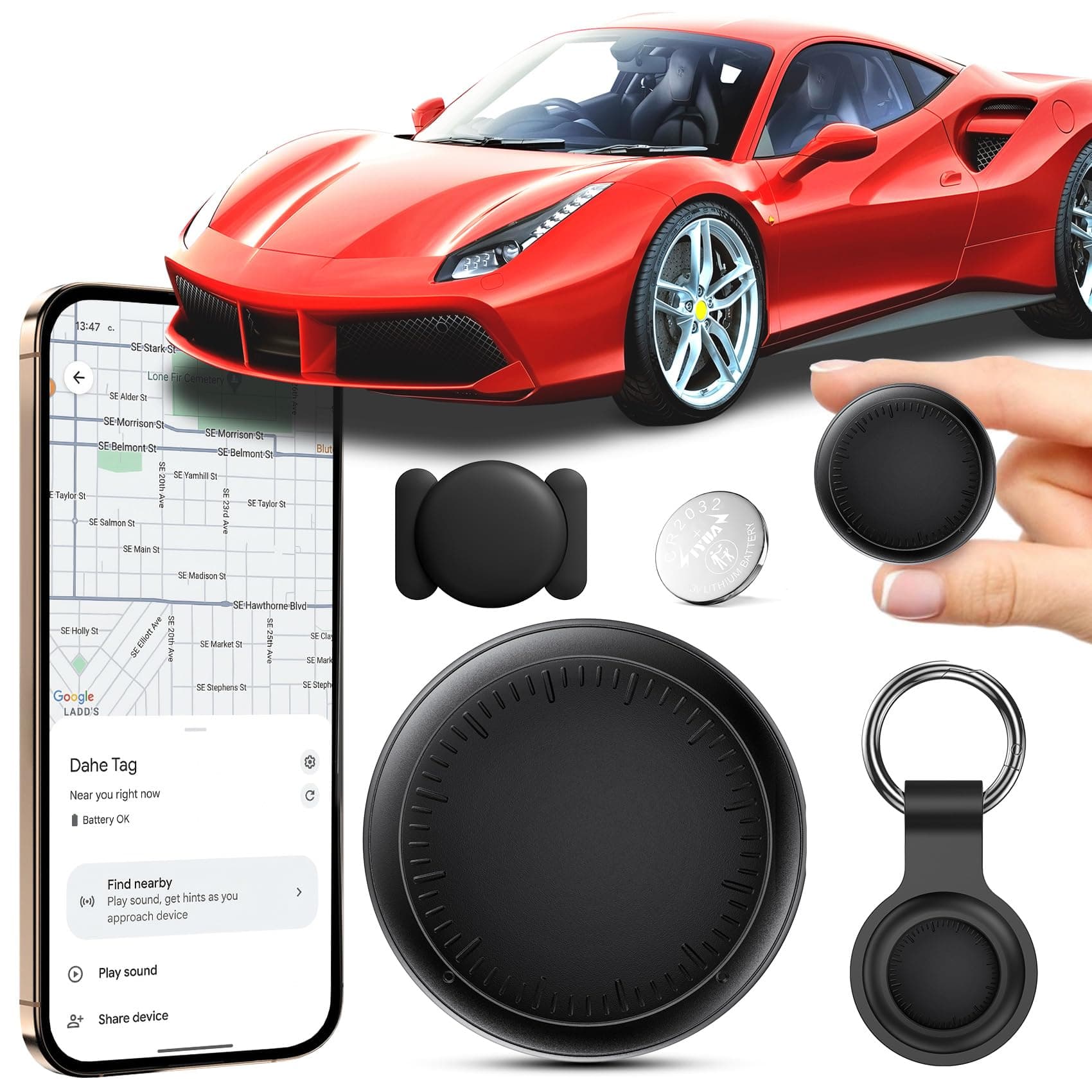 Traceur GPS Voiture, Air Tracker Android, Tracker de Voiture Magnétique étanche Smart Air Traceur GPS sans Abonnement, Localisateur D’Objets Bluetooth Tracker GPS pour Valises/Portefeuilles (Noir)