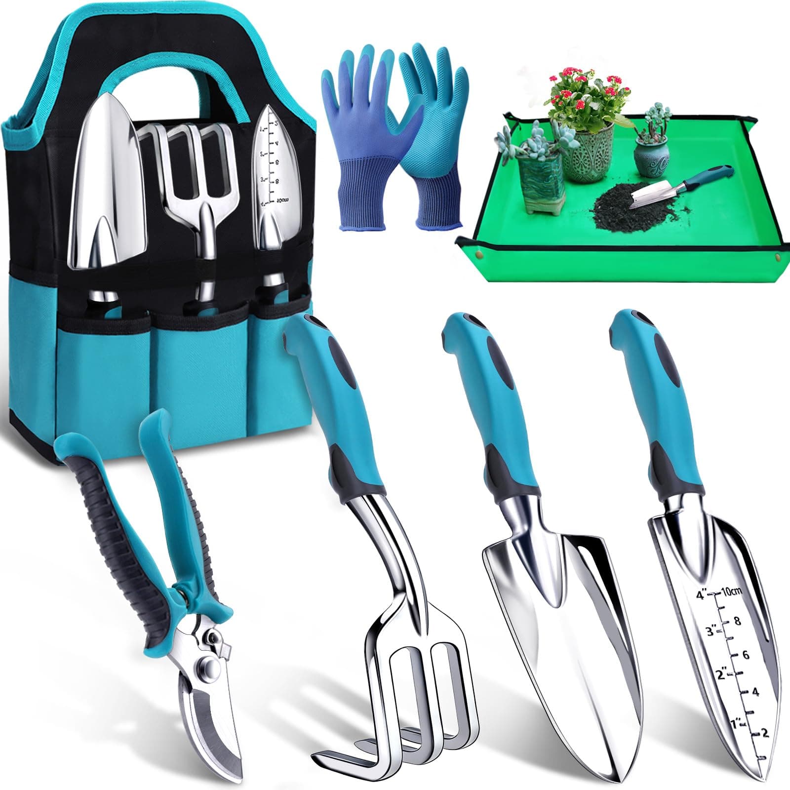 Kynup Kit da Giardinaggio Completo 7 Pezzi Set Giardinaggio in Alluminio Anti-Ruggine, Set Giardino per Piante, Set Giardinaggio Regali da Giardino per Donna Uomo