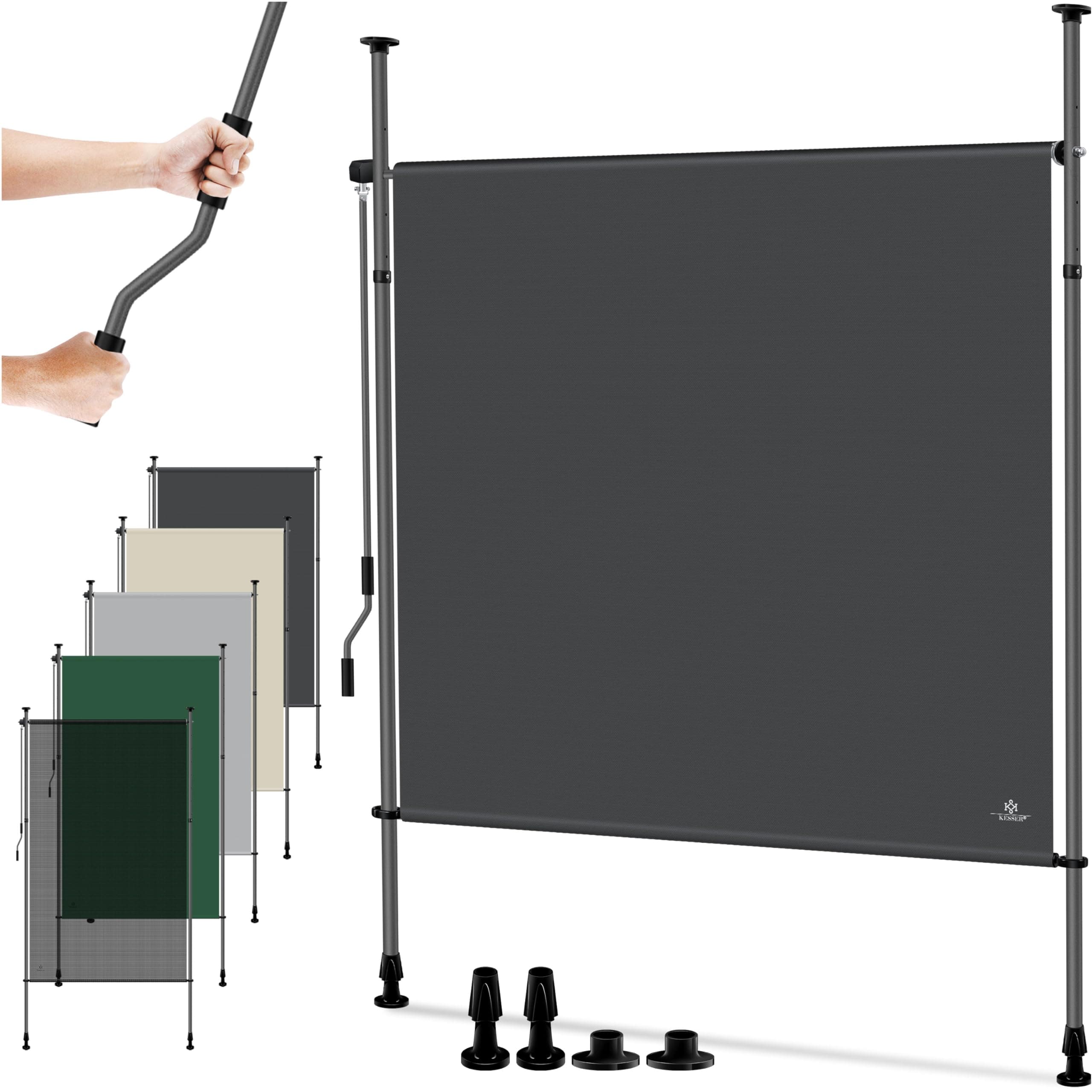 KESSER® Klemmmarkise 120x310 cm, Garten Balkon Sichtschutz wetterfest, Wind- & Sonnenschutz, Senkrechtmarkise mit Handkurbel ohne Bohren, Ausziehbar, wasserdicht & UV-beständig, Anthrazit