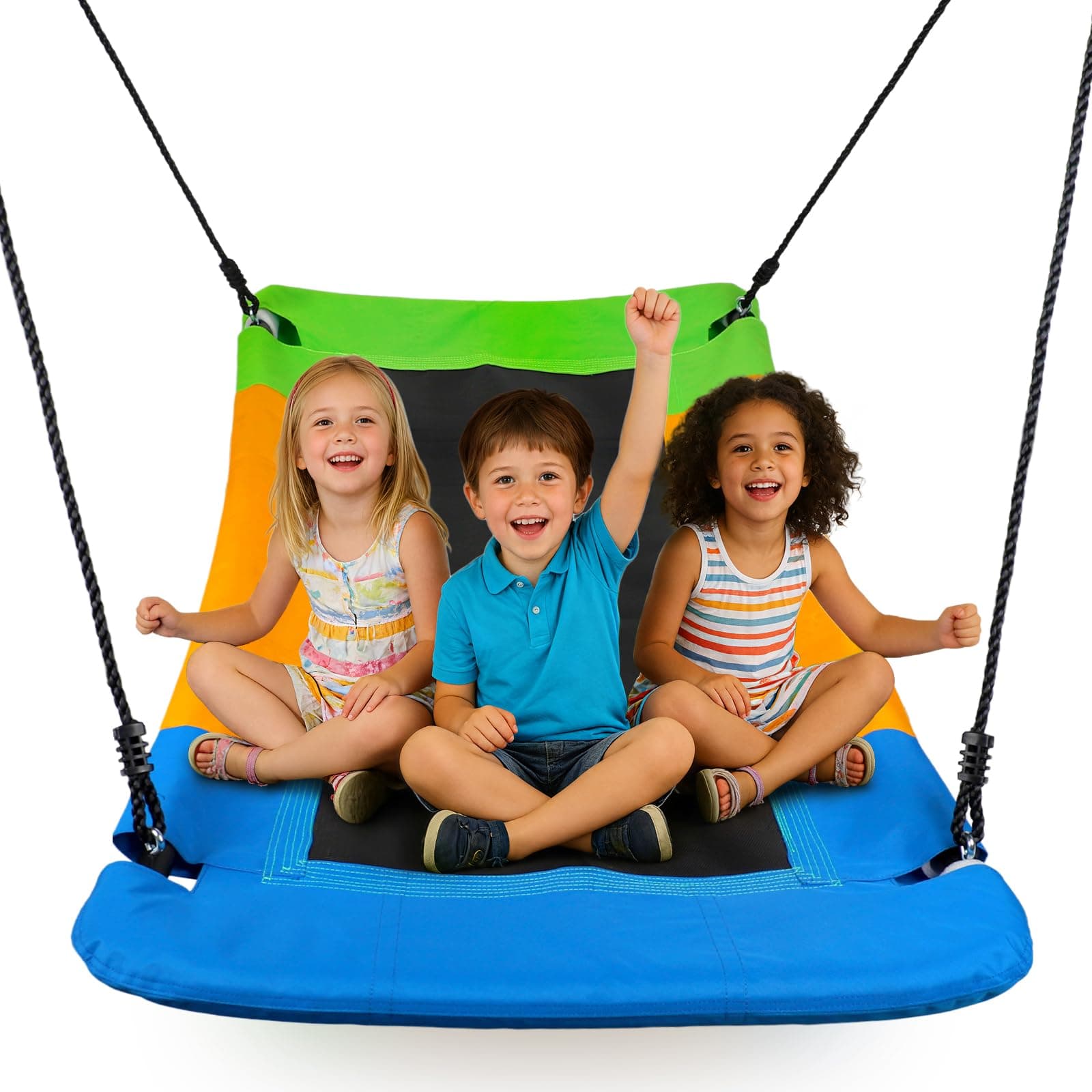 Dripex Balançoire Nid d'Oiseau Extérieur pour Enfant, Balançoire Rectangulaire 152 x 80 CM, Charge Max 300KG, Coloré avec Deux Sangles à Suspendre Grand Espace