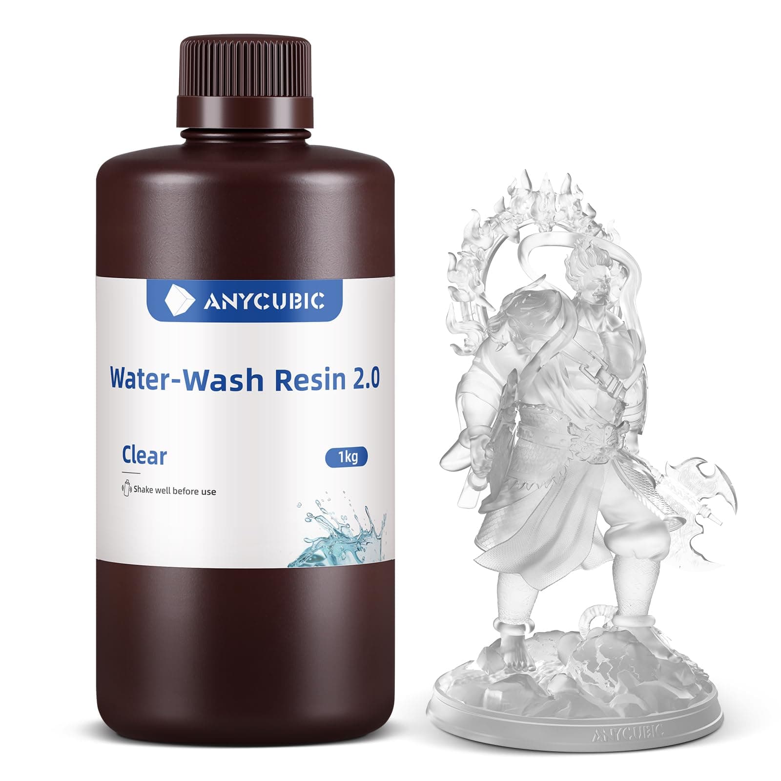 ANYCUBIC Wasser Waschbares Resin 2.0, 3D Drucker Harz Wasserlöslich, UV-Resin 405nm Standard Photopolymer Harz, Geringer Geruch, Geeignet für 4/6/8K LCD 3D-Drucker (Transluzent,1000g)