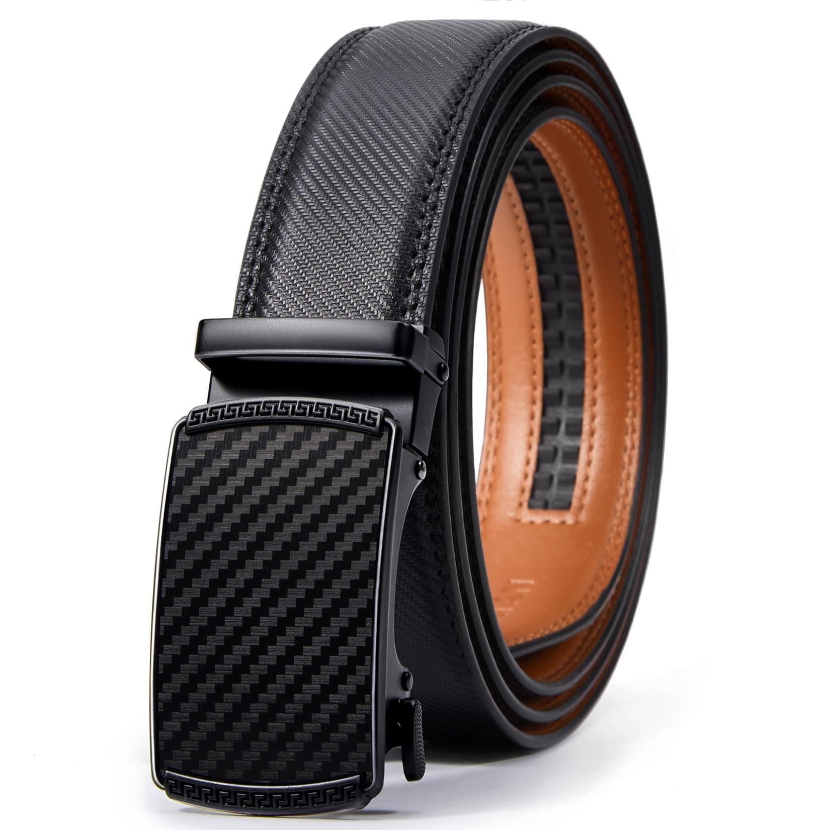 VATAN Ceinture Homme Réglable à Cliquet en Cuir avec Boucle Automatique pour Homme Largueur-3.5cm