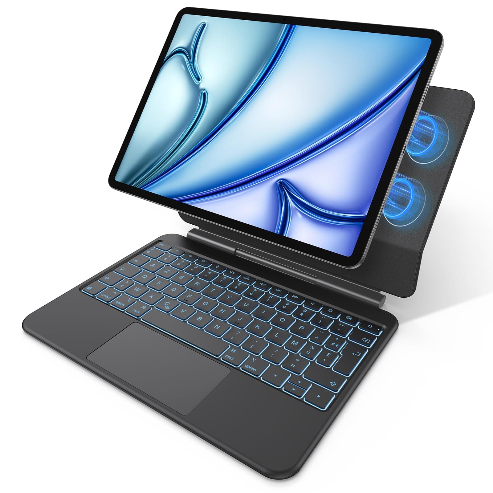 OMOTON Étui Clavier pour iPad Air 11 (M4/M3/M2, 2026/2025/2024)/Air 5/4 avec Trackpad, Magic Keyboard pour iPad Pro 11" (4/3/2/1 Gen) Français AZERTY, 7 Couleurs Rétroéclairées, Portable, Noir, KC013