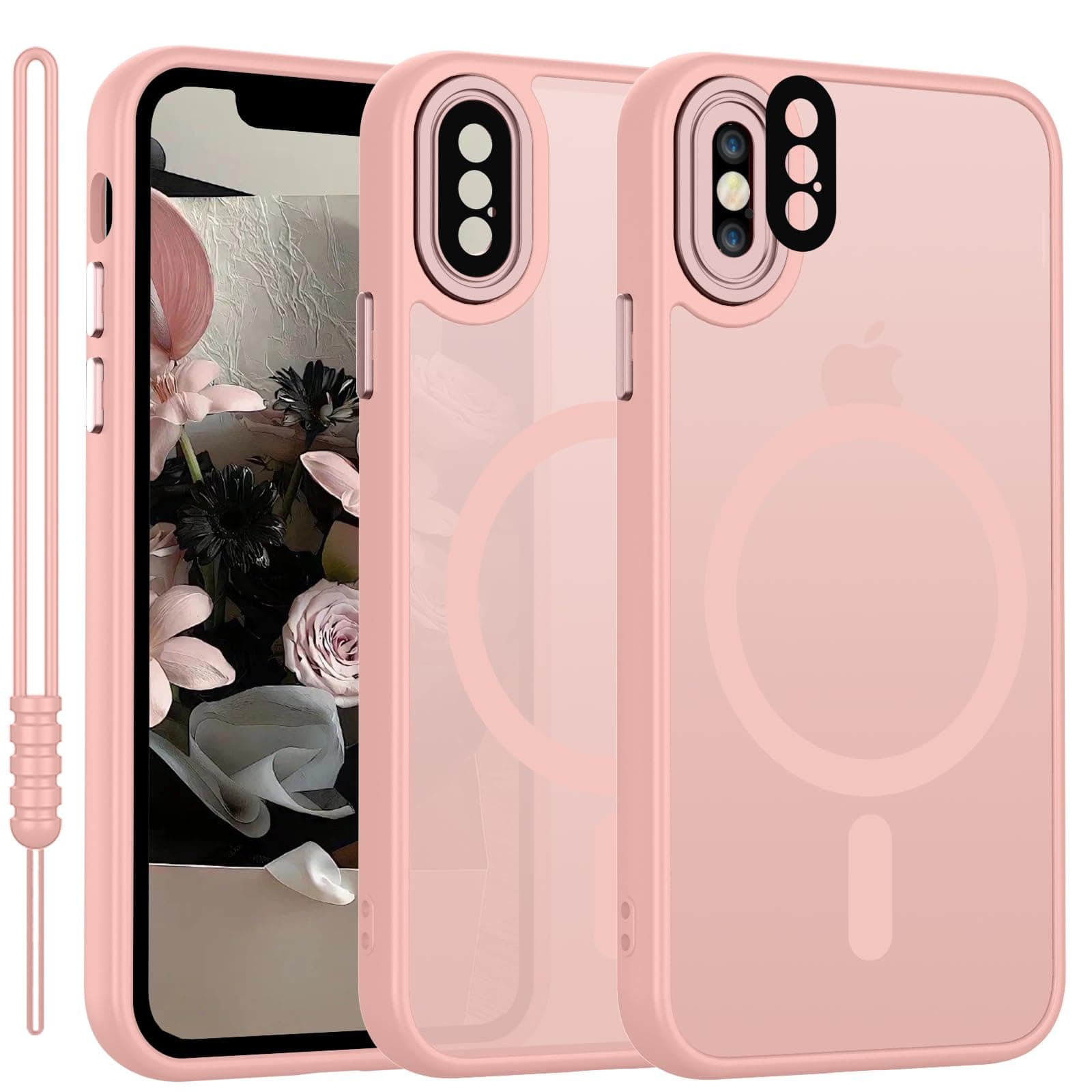 YUANDMI Cover Magnetica per iPhone XS Compatibile con MagSafe, Custodia per iPhone X/XS Traslucida Opaca Case Ultra-Sottile Silicone Anti-Scivolo Resistente ai Graffi, Rosa