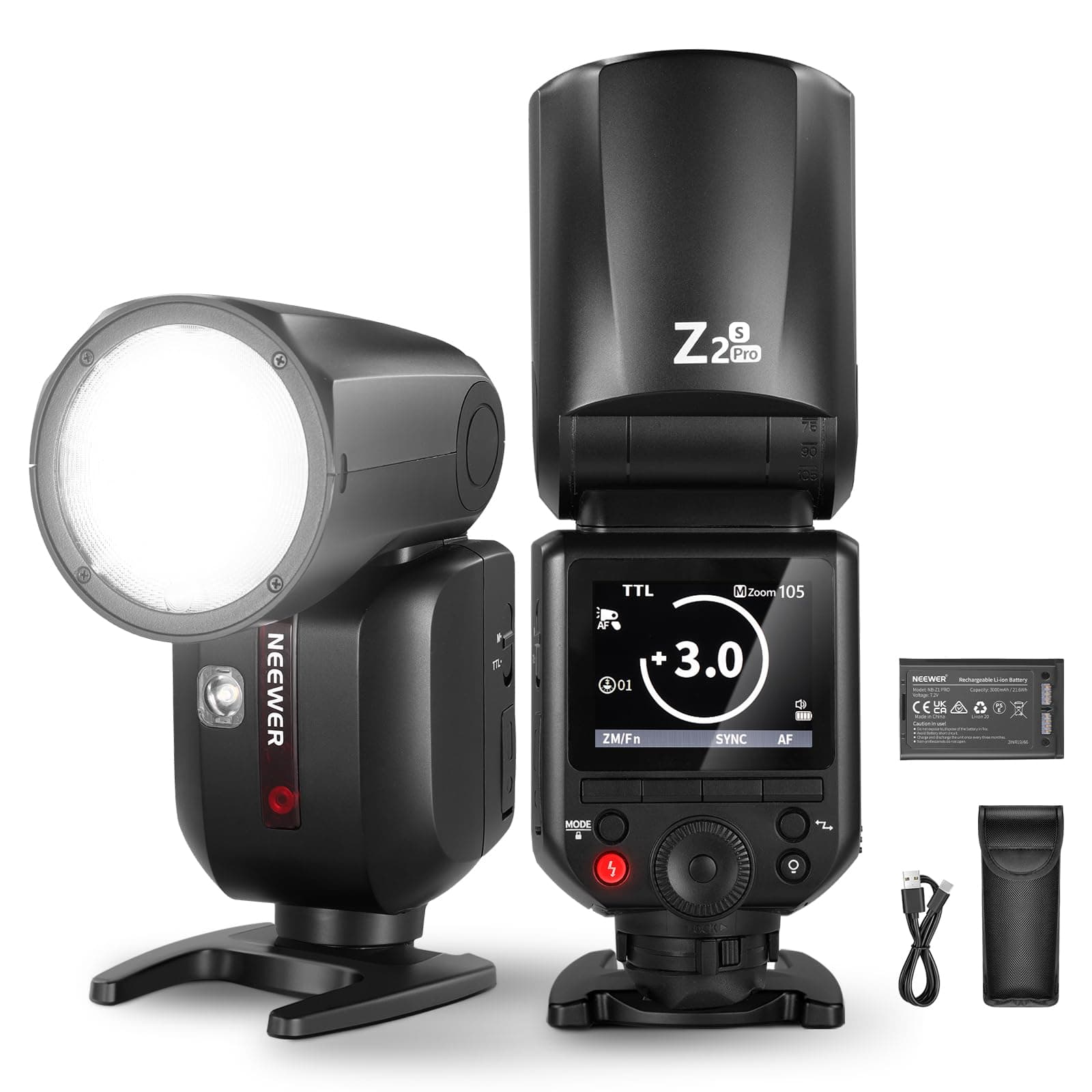 NEEWER Z2PRO-S Speedlite TTL 2.4G pour Sony - Dôme arrondi, compatible Godox sans fil, 76Ws HSS 1/8000s, interface améliorée, sélecteur TTL/M-TCM, 600 éclairs pleine puissance