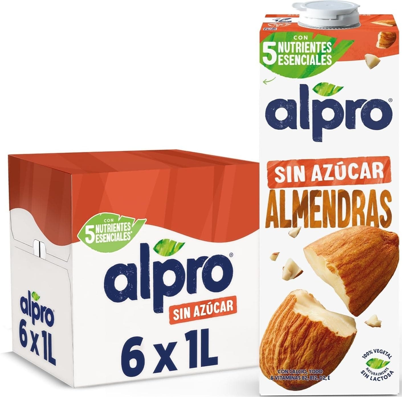 Alpro Bebida Vegetal de Almendras sin Ázucar - Pack de 6 x 1L
