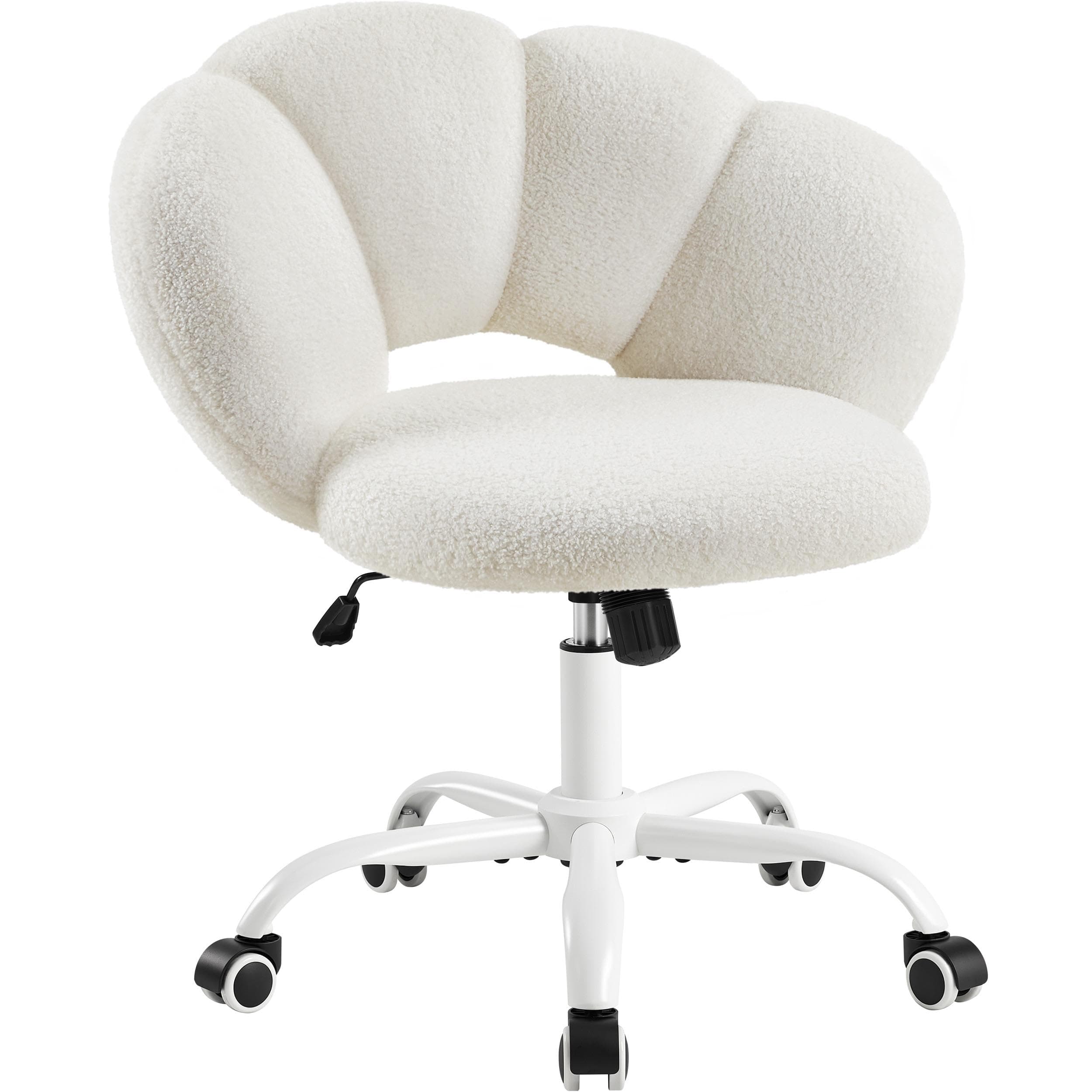Yaheetech Sedia Scrivania Senza Braccioli Schienale a Nuvola Bianco Intero | Sedia da Studio con Ruote, Altezza Regolabile, Tessuto Bouclé, Ufficio, Studio, Camera da Letto