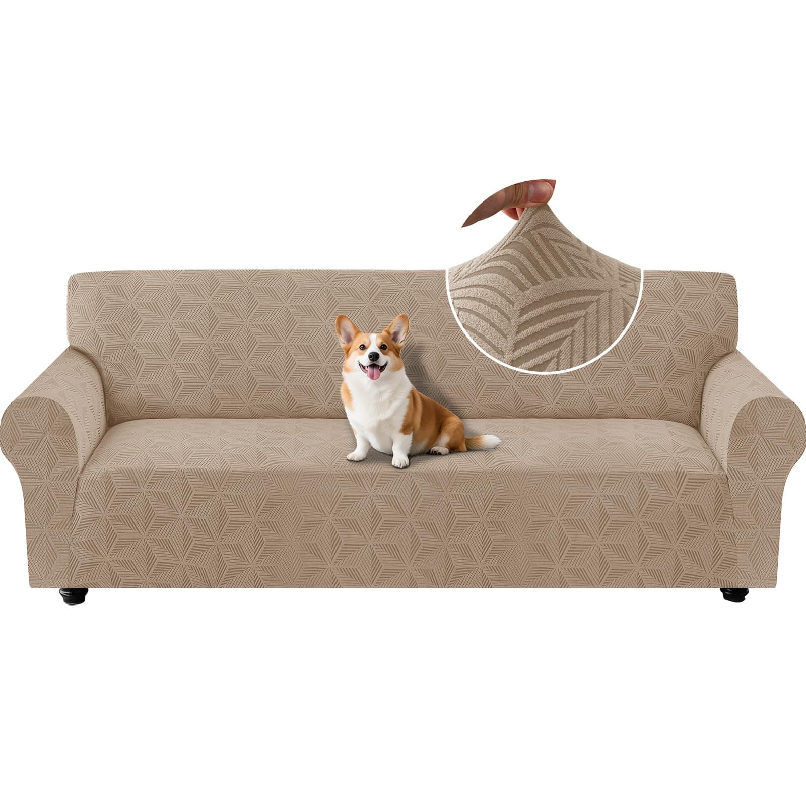 Ystyle Copridivano 4 Posti Con Braccioli, Copridivani Elasticizzato, Universale Copri Divano AntiGraffio Gatto Cani, Fodera Divano Antiscivolo, Sofa Cover Antimacchia Lavabile, Cachi