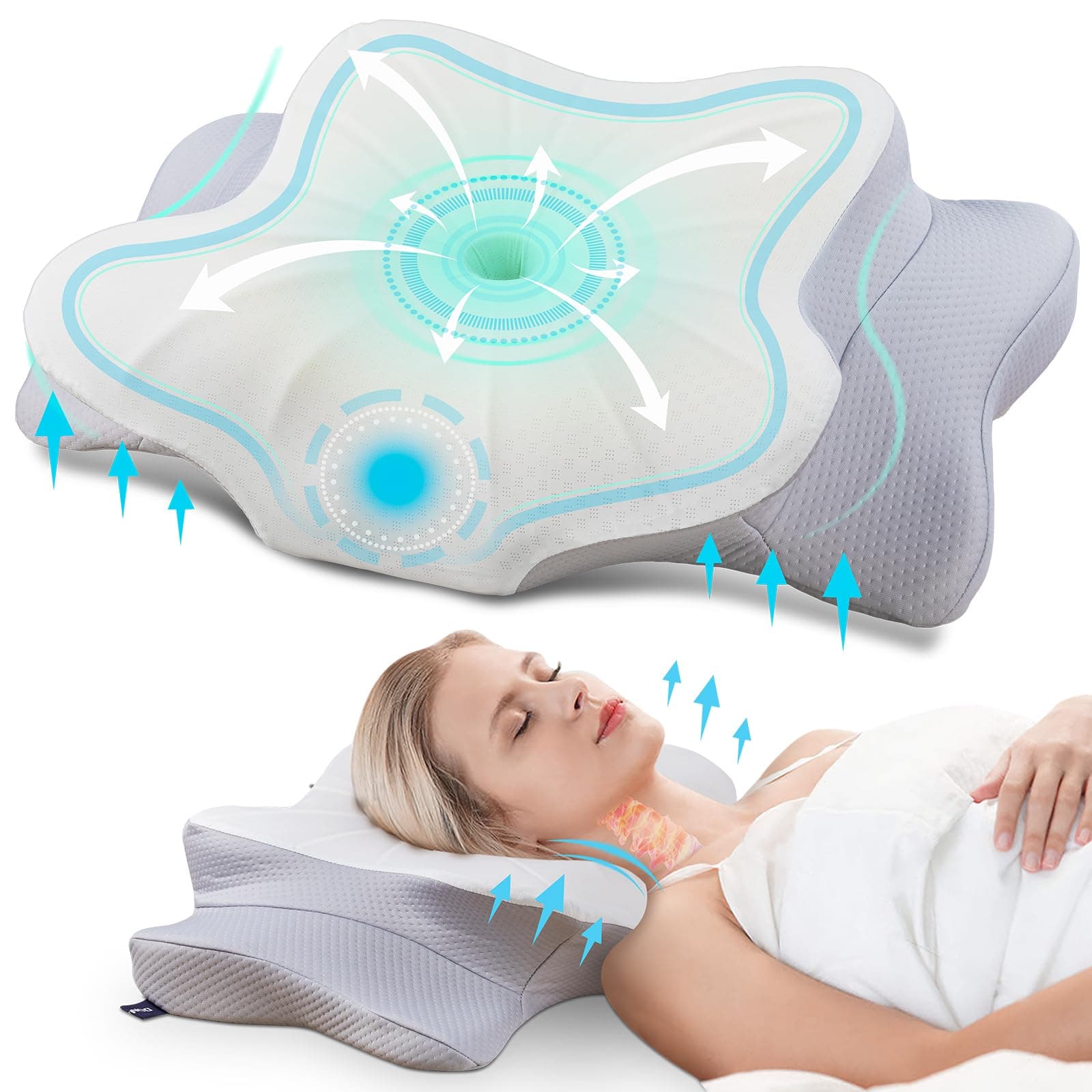 DONAMA Accessoires literie Oreiller Ergonomique Cervical pour Les Dormeurs sur Le Côté, Le Dos Et Le Ventre, Oreiller Memoire Forme pour Le Cou et Les Épaules, avec Taie d'oreiller