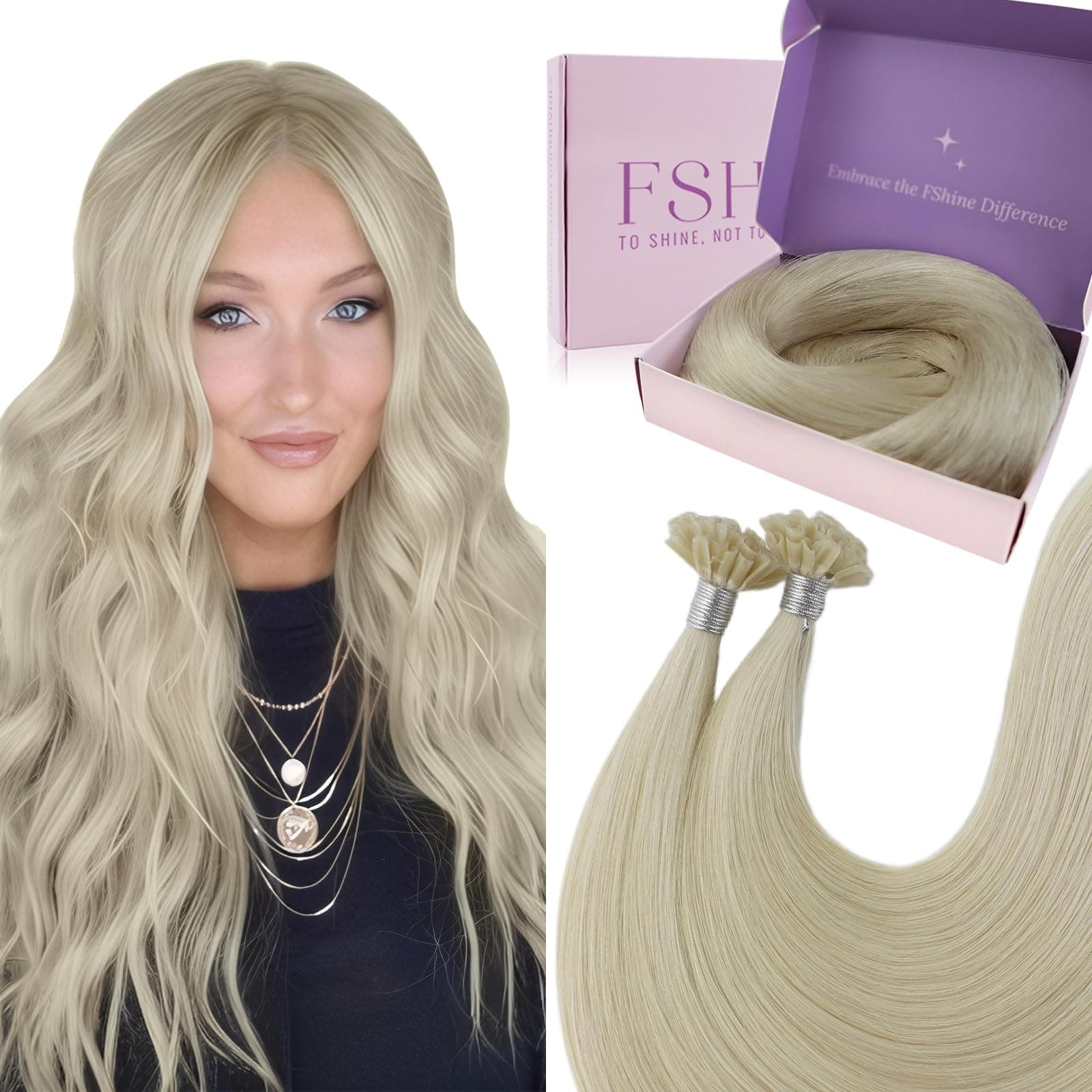 Fshine Extension Capelli Veri Cheratina 50 g Extension Cheratina Capelli Veri Remy Lisci Biondo Platino Chiarissimo 45 cm 50 ciocche 1000
