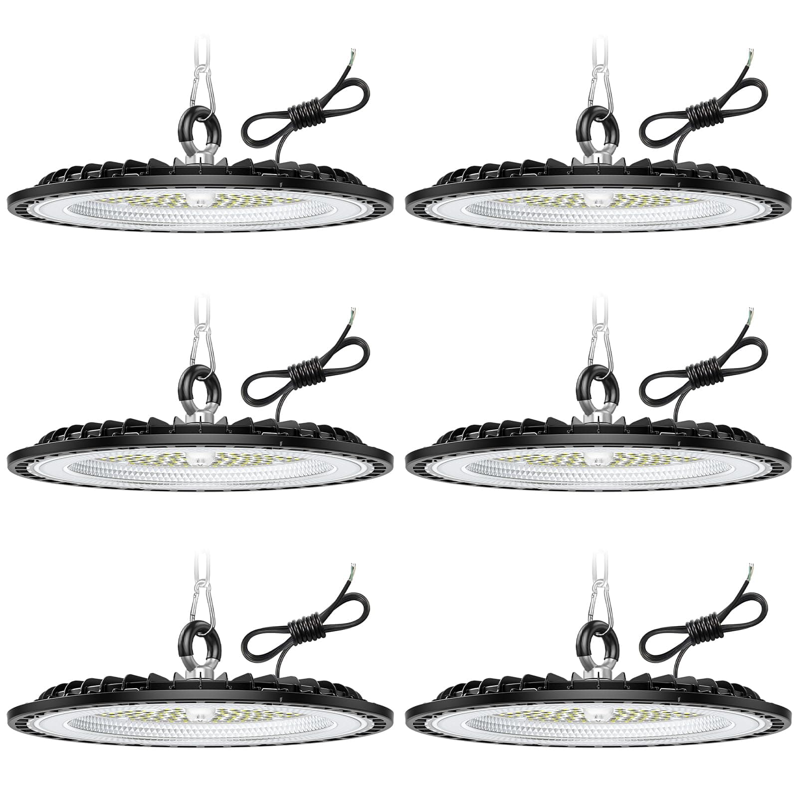6 Pack 300W UFO LED Lámpara de Alta Bahía, 45000LM Focos Led Interior Techo, 6000K Blanco Frío Iluminación de Almacén, IP65 Impermeable Lampara Industrial Para Patio, Garaje, Fábrica, Taller