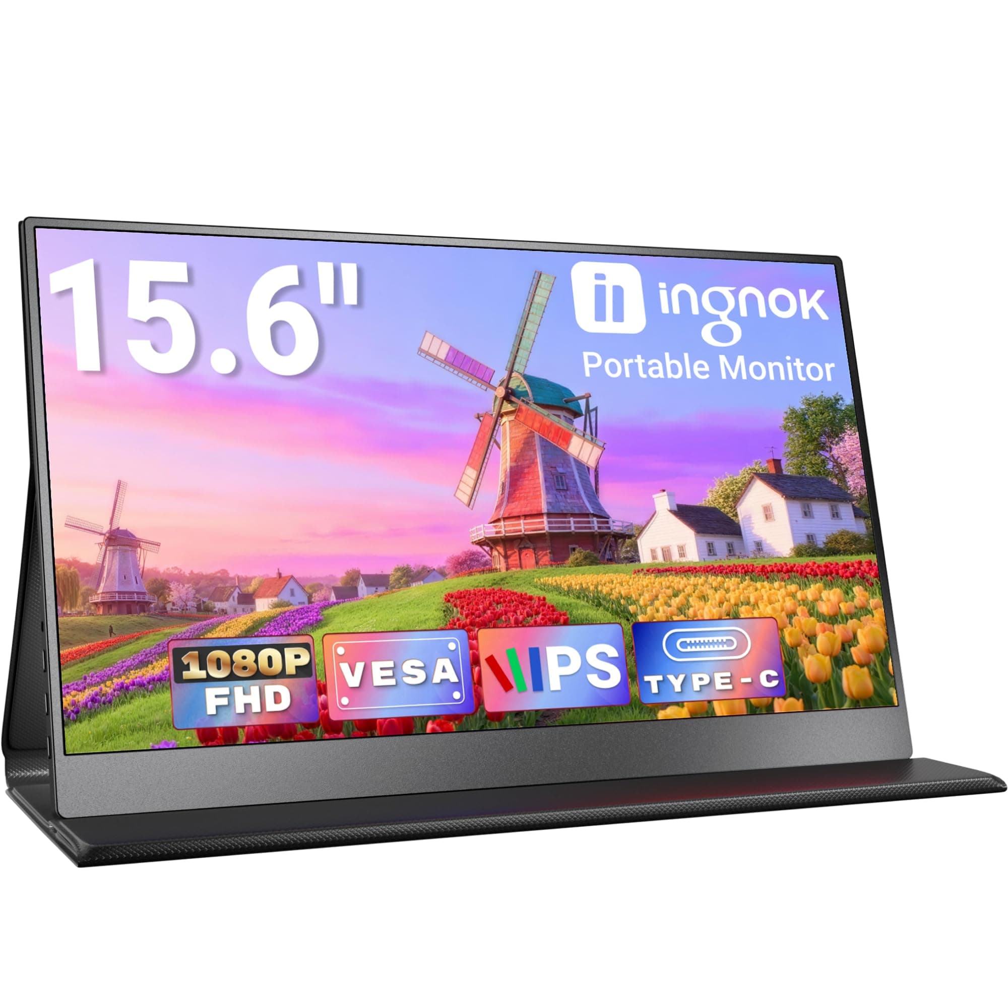 Ingnok Écran Portable 15,6", FHD 1080P IPS Moniteur Portable avec Haut-parleurs Intégré, Ultra-Leger Ecran Portatif pour Ordinateur Portable/PC/Mac/PS3/4/5/X-box - Connectivité USB C et HDMI